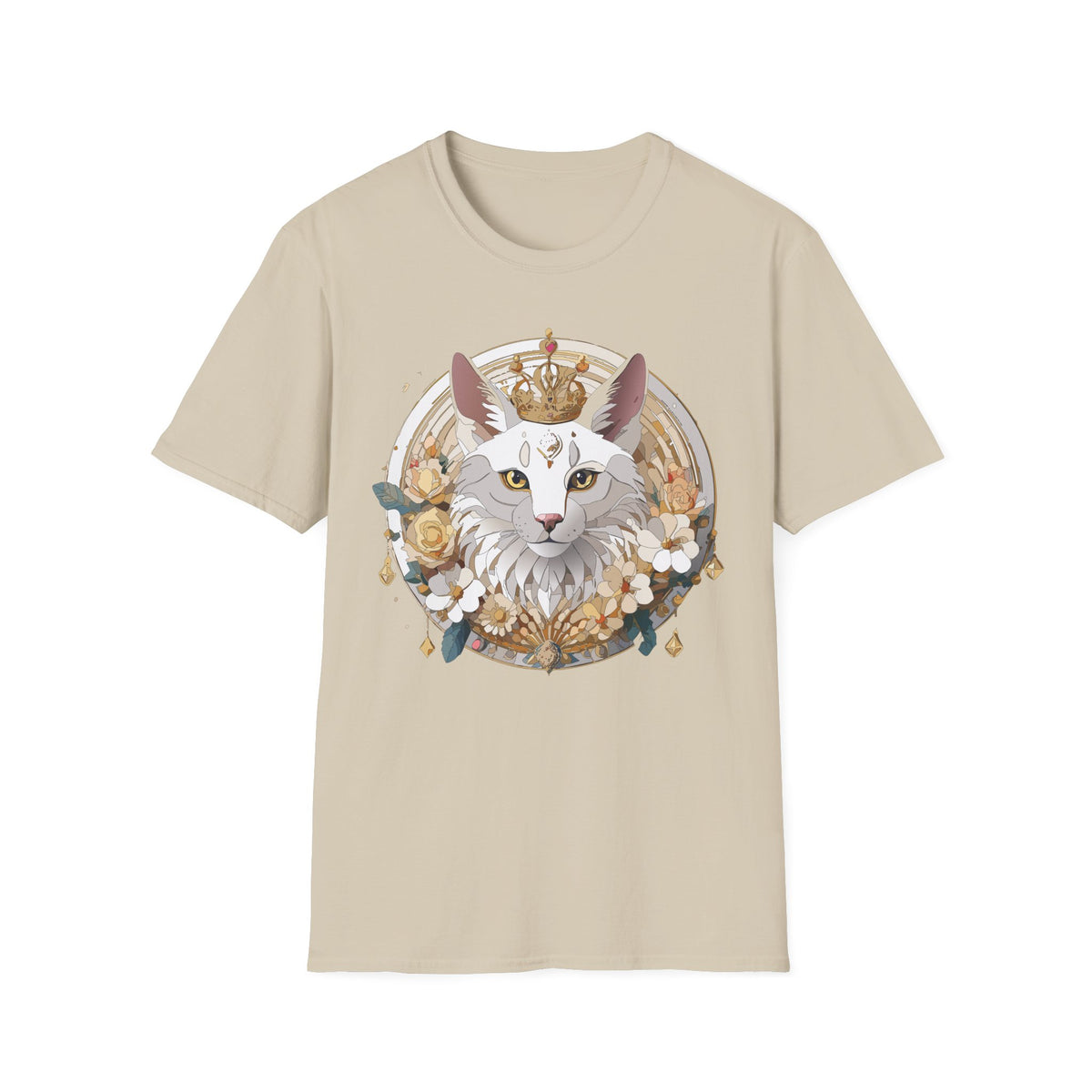 Regal Cat Crown graphic T-Shirt | White Cat Illustration, Floral Halo