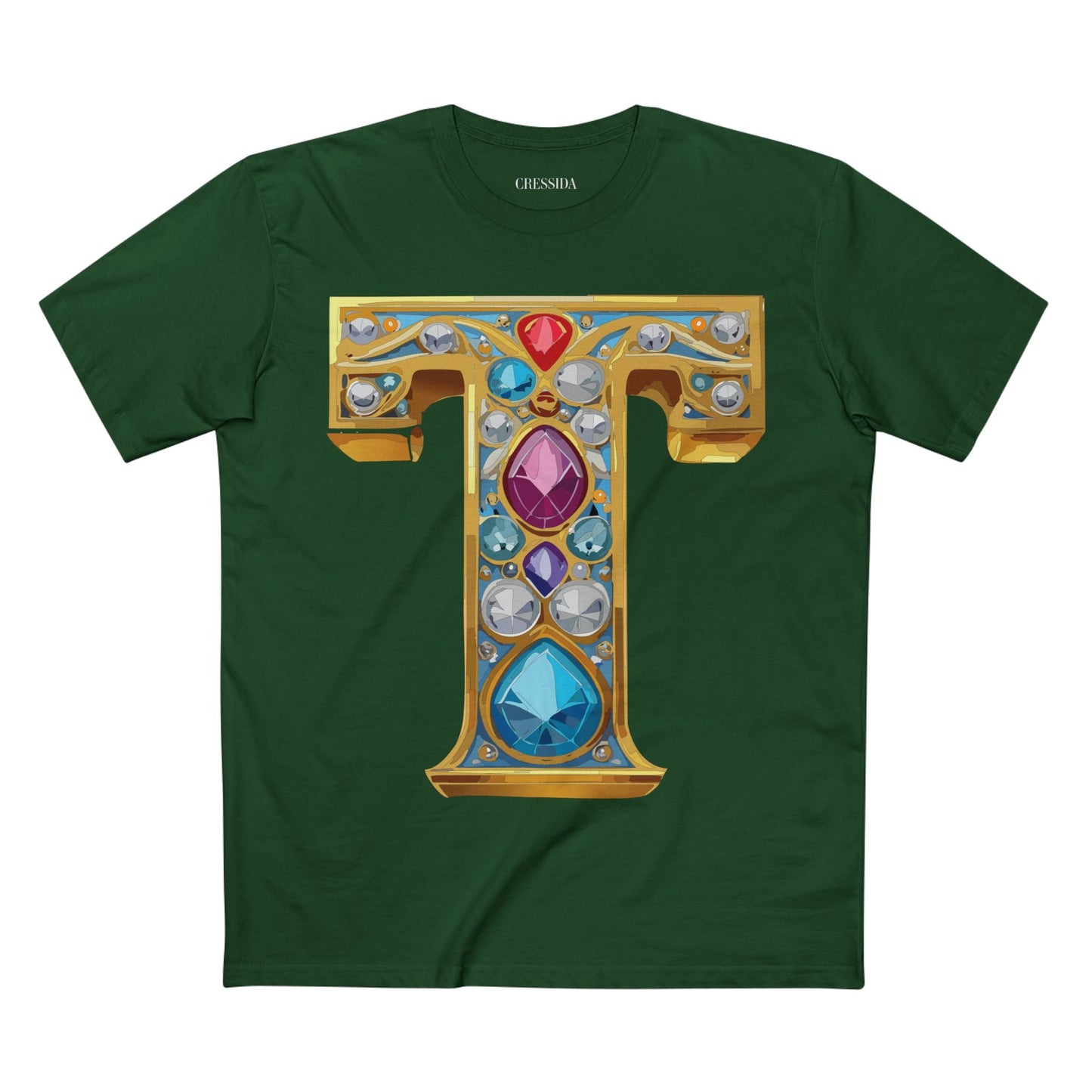 Letter T Graphic Design Tee Unisex 100 Cotton With Antique Gold Letters Artwork T-Shirt
