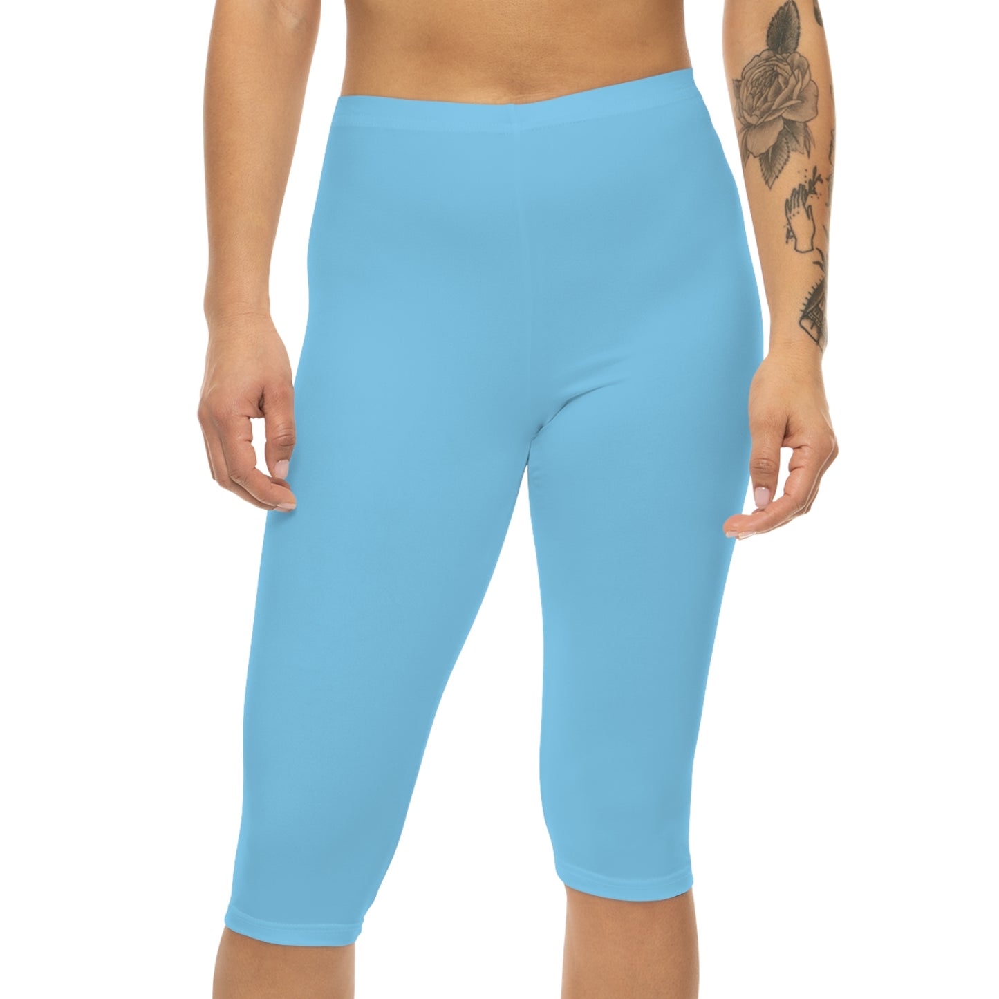 Frozen Lake Blue Color Women's Brushed Suede Poly Span Casual Capri Leggings XS-2XL