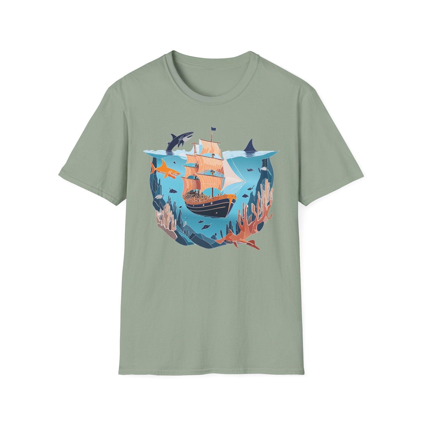 Ocean Tee Shirt Unisex Softstyle 64000 U Boat Design 100 Percent Ring Spun Cotton Tee
