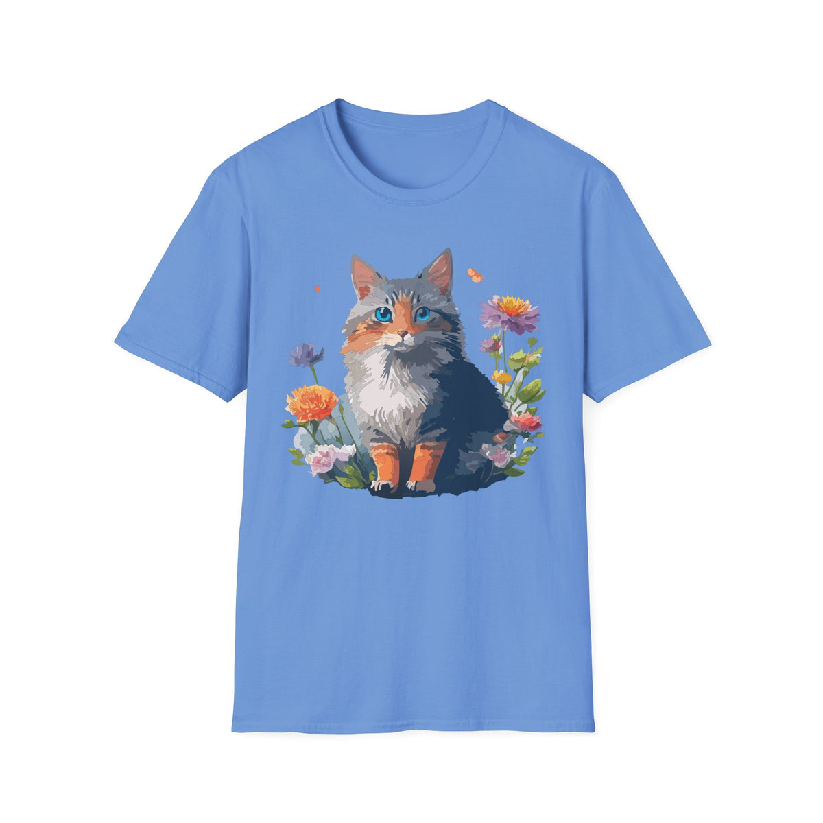 Calico Cat Portrait T-Shirt | Floral Kitten Illustration