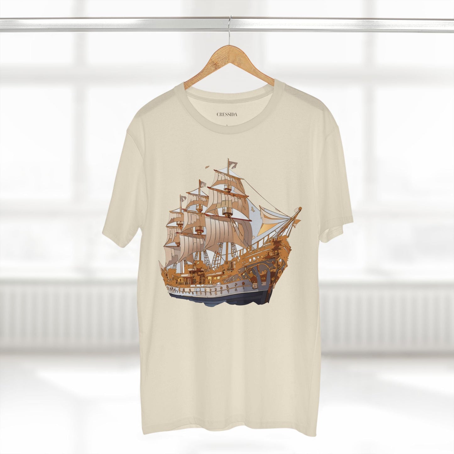 Ship Graphic Unisex 100 Cotton T-Shirt with Gold Frigate Art Design 9