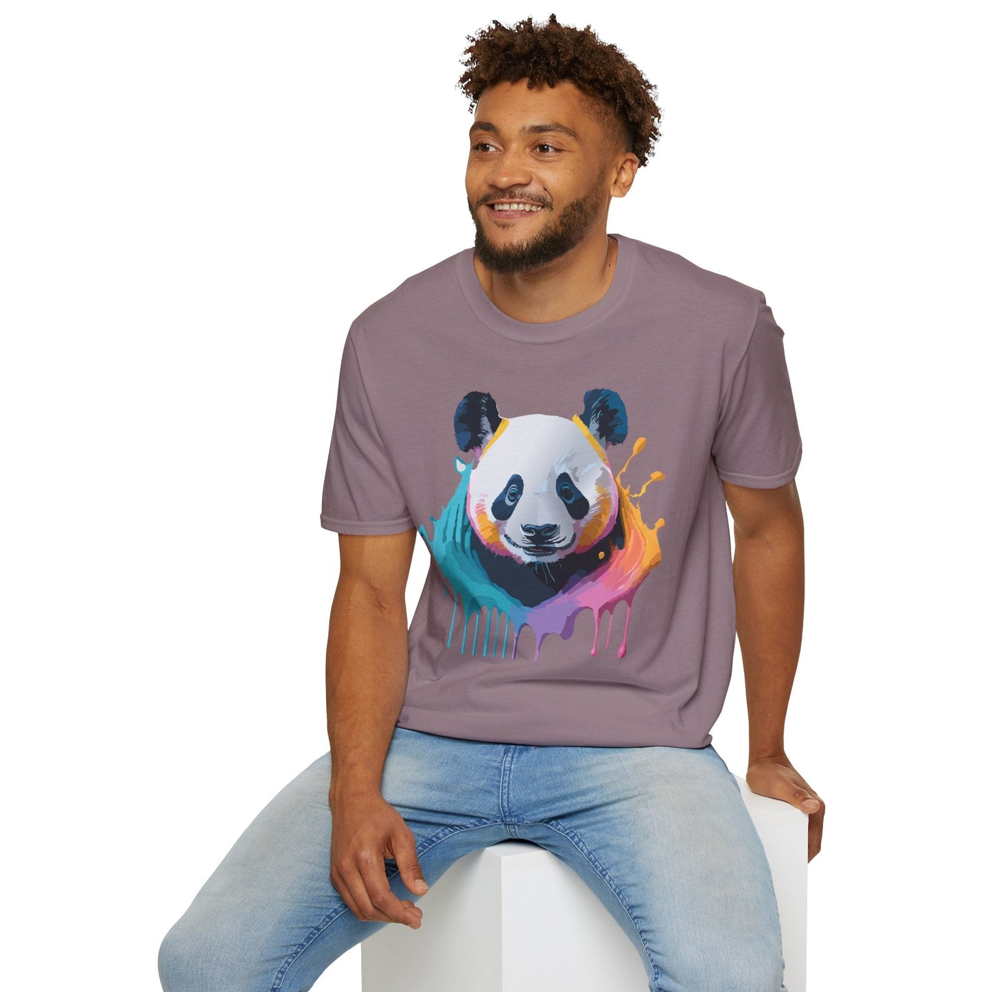 Unisex Panda Shirt T Shirt With Panda Animal Print Tee Softstyle Gildan 64000 100 Percent Ring Spun Cotton