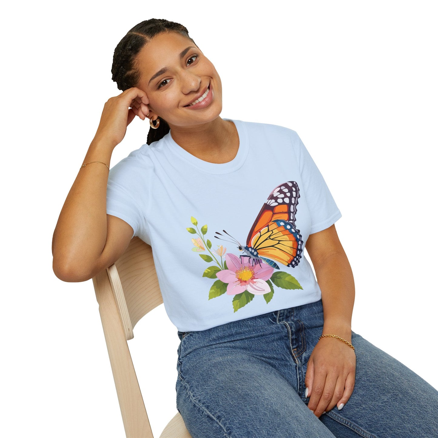 Butterfly T Shirt for Women and Men Monarch Print Softstyle Unisex Gildan 64000 Tee
