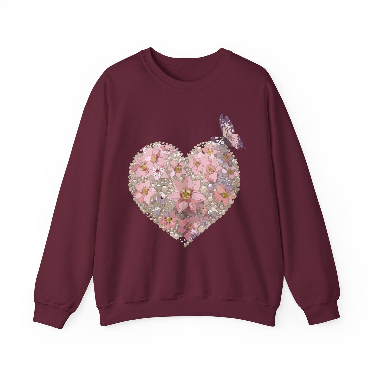 Unisex Floral Heart Sweatshirt Floral Love Valentines Day Gildan 18000 Heavy Blend Crewneck
