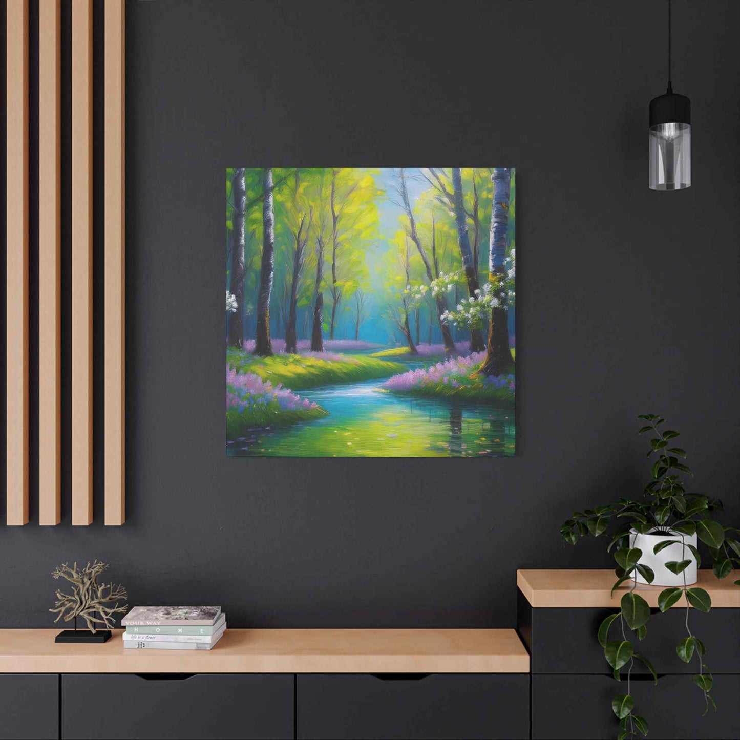 Spring Forest Print Canvas, Oil Paint Print 20x20, 24x24, 30x30, 32x32, 36x36 Art Design Print Pine-Wood Inner Frame MC-96