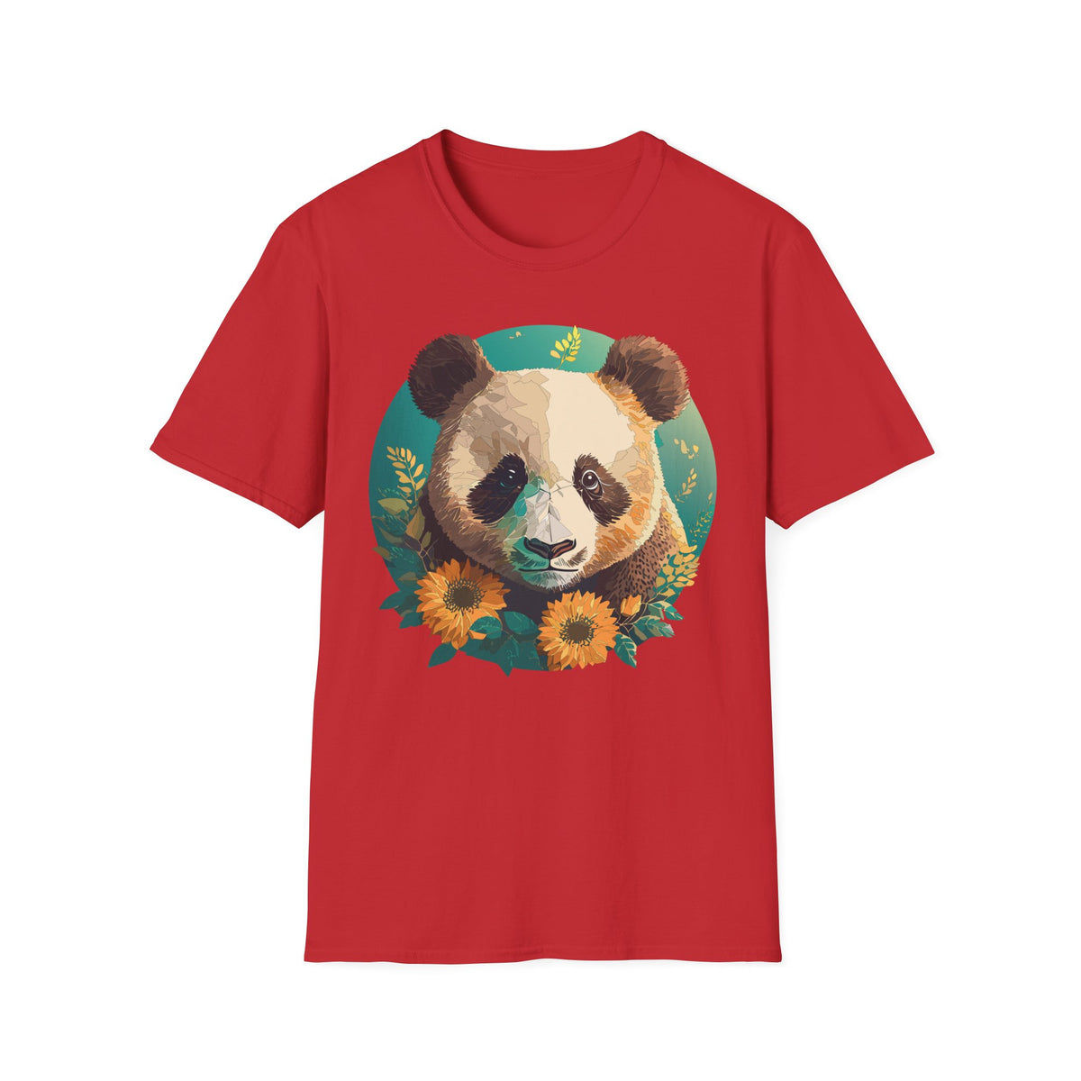 Panda Face with Sunflowers T-Shirt | Cute Floral Bear Graphic