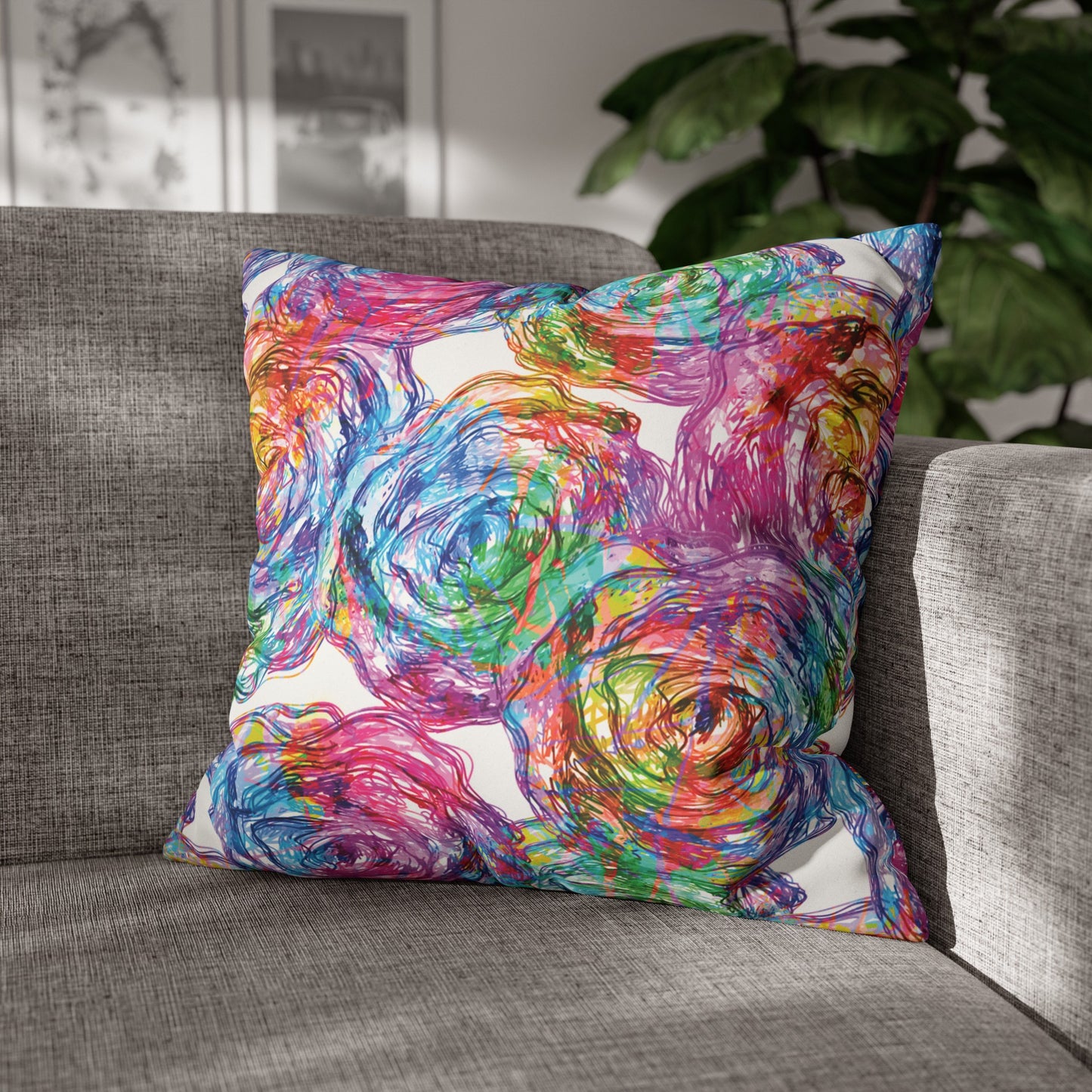 Faux Suede Pillowcase with Abstract print