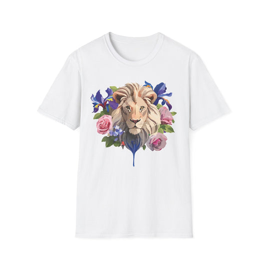Unisex Lion Shirt Floral Lion Tee Softstyle Gildan 64000 100 Percent Cotton