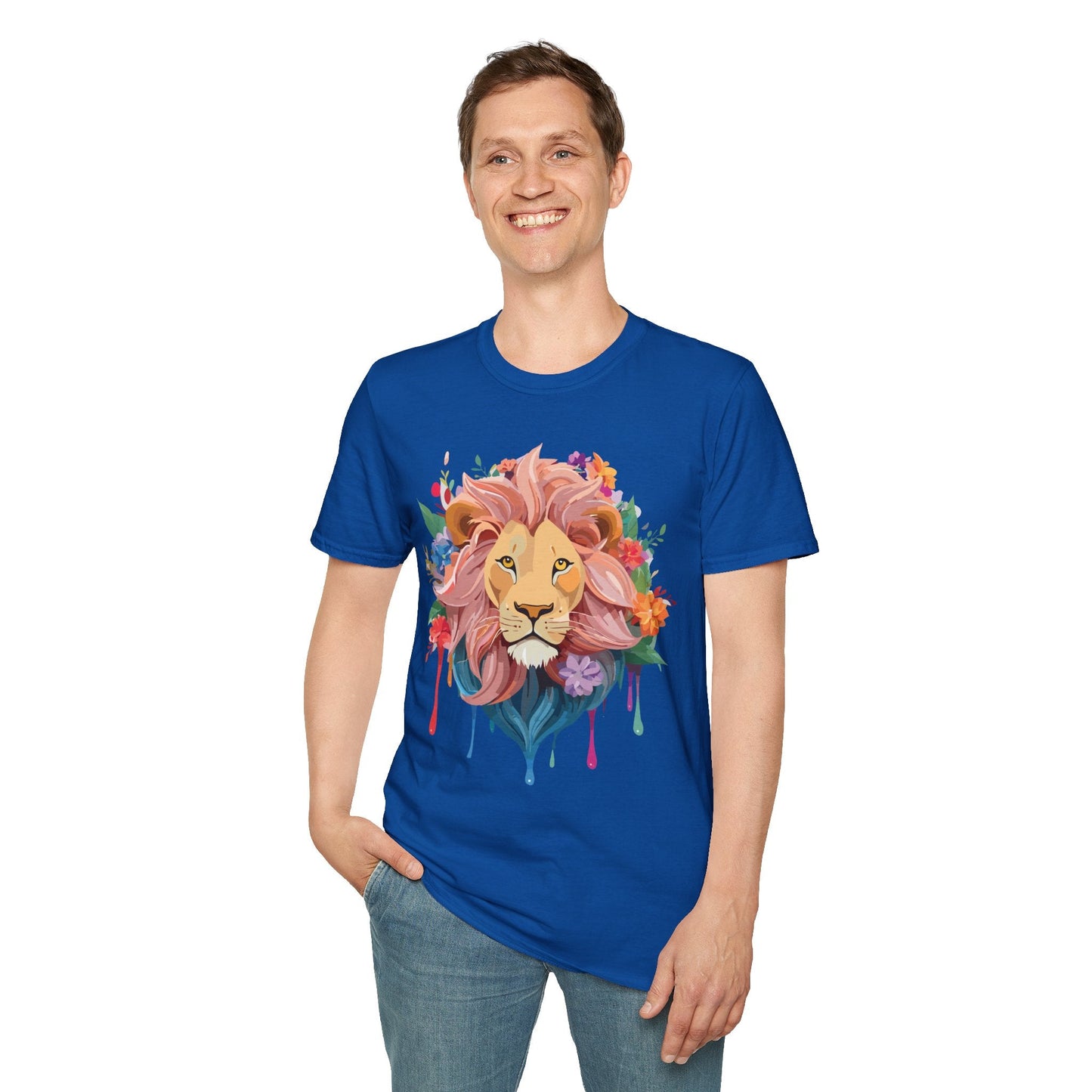 Lion Shirt Unisex Floral Lion Tee Animal Print Softstyle Tee