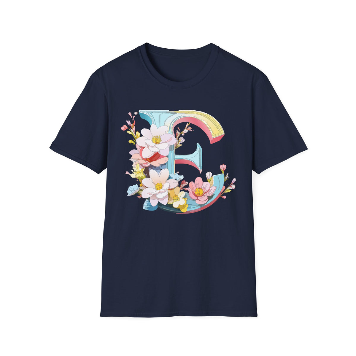 Floral Letter E T-Shirt | Monogram Initial Tee