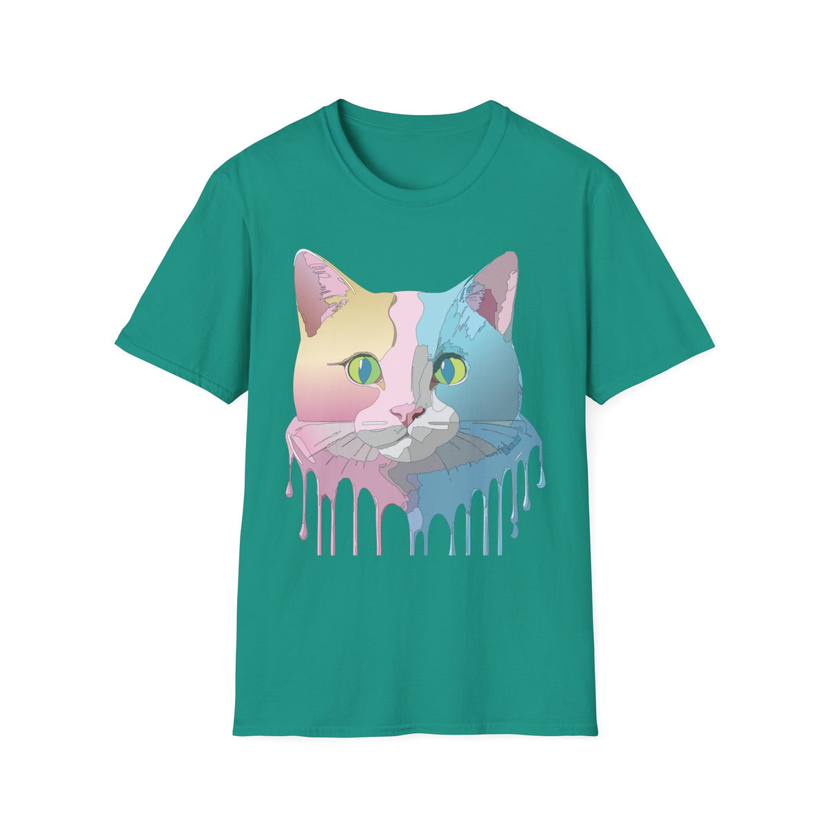 Pastel Pop Art Cat T-Shirt | Colorblock Kitty Face
