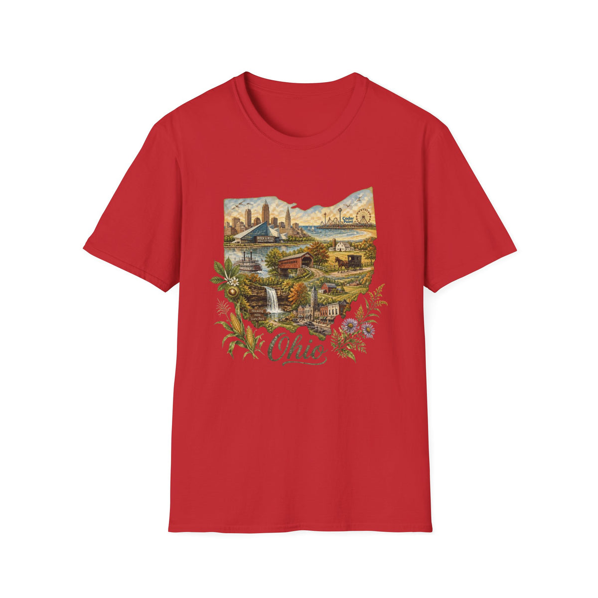 Ohio Vintage Landscape T-Shirt — Retro State Pride Travel Tourist Graphic Design Unisex 100 Cotton Gildan T-Shirt