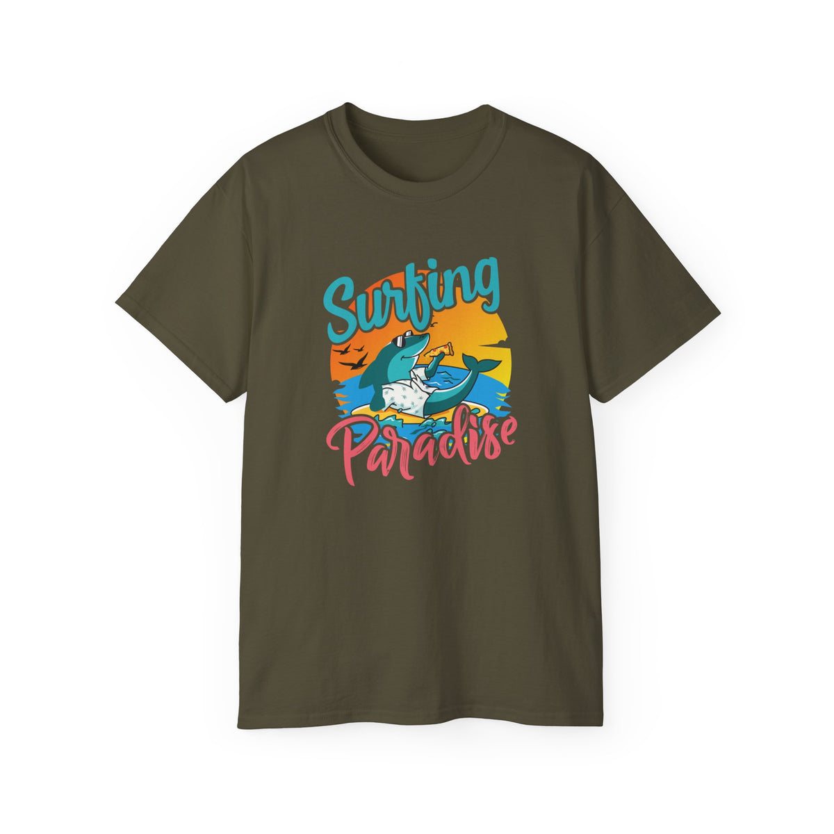Surfing Paradise T-Shirt | Retro Beach Wave Shark Graphic
