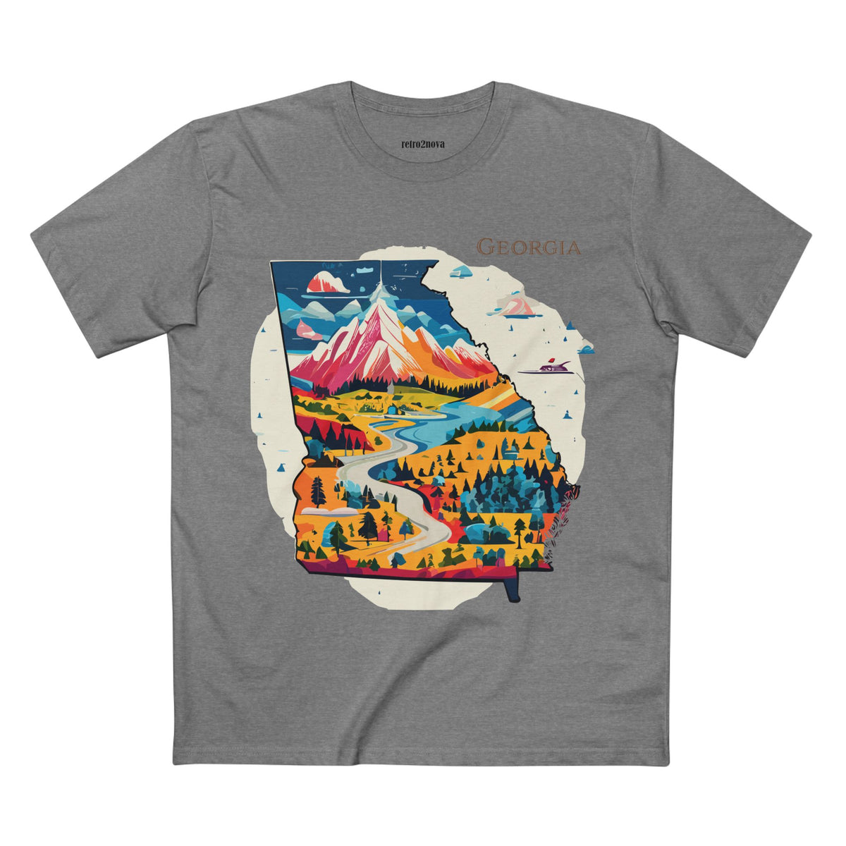 Georgia State Scenic Map T-Shirt | Mountain River Landscape Tee
