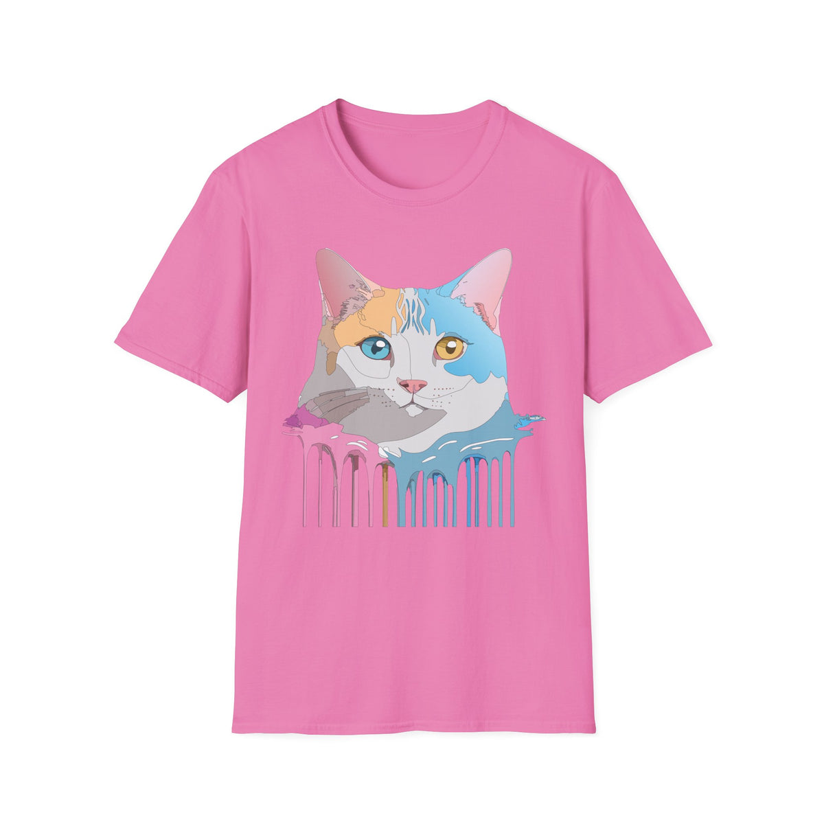 Colorful Dripping Cat Illustration T-Shirt | Calico Portrait Tee