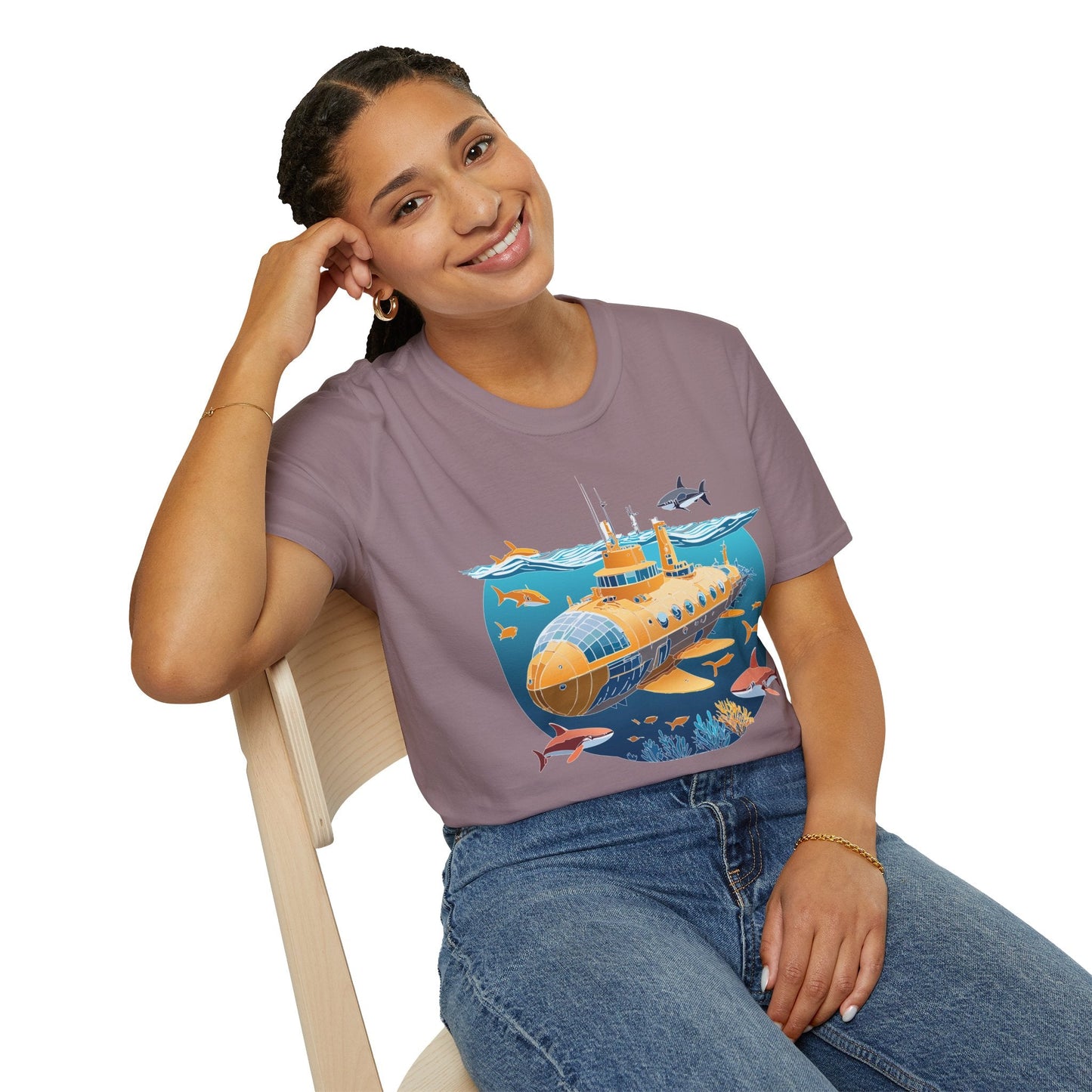 Ocean Themed Unisex Softstyle T Shirt 100 Percent Ring Spun Cotton U Boat Design Tee Everyday