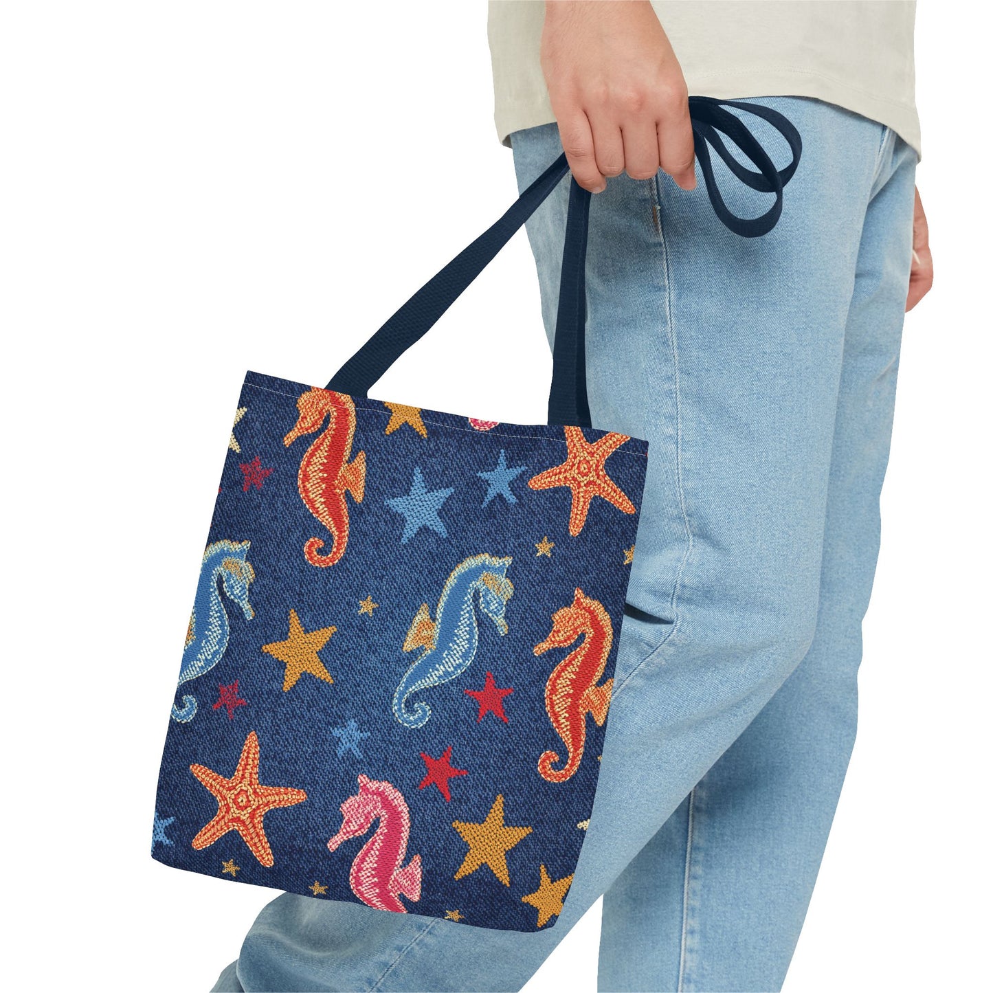 Denim Fabric Imitation Print Unisex Canvas Bag Poly Spun 3 Sizes Tote Bag 182-19
