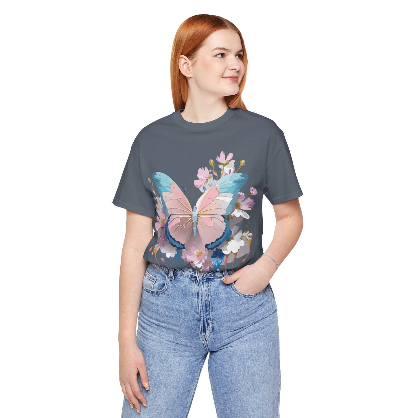 Butterfly Graphic Unisex 100 Cotton Lightweight Vintage Floral Design Jersey Tee 25