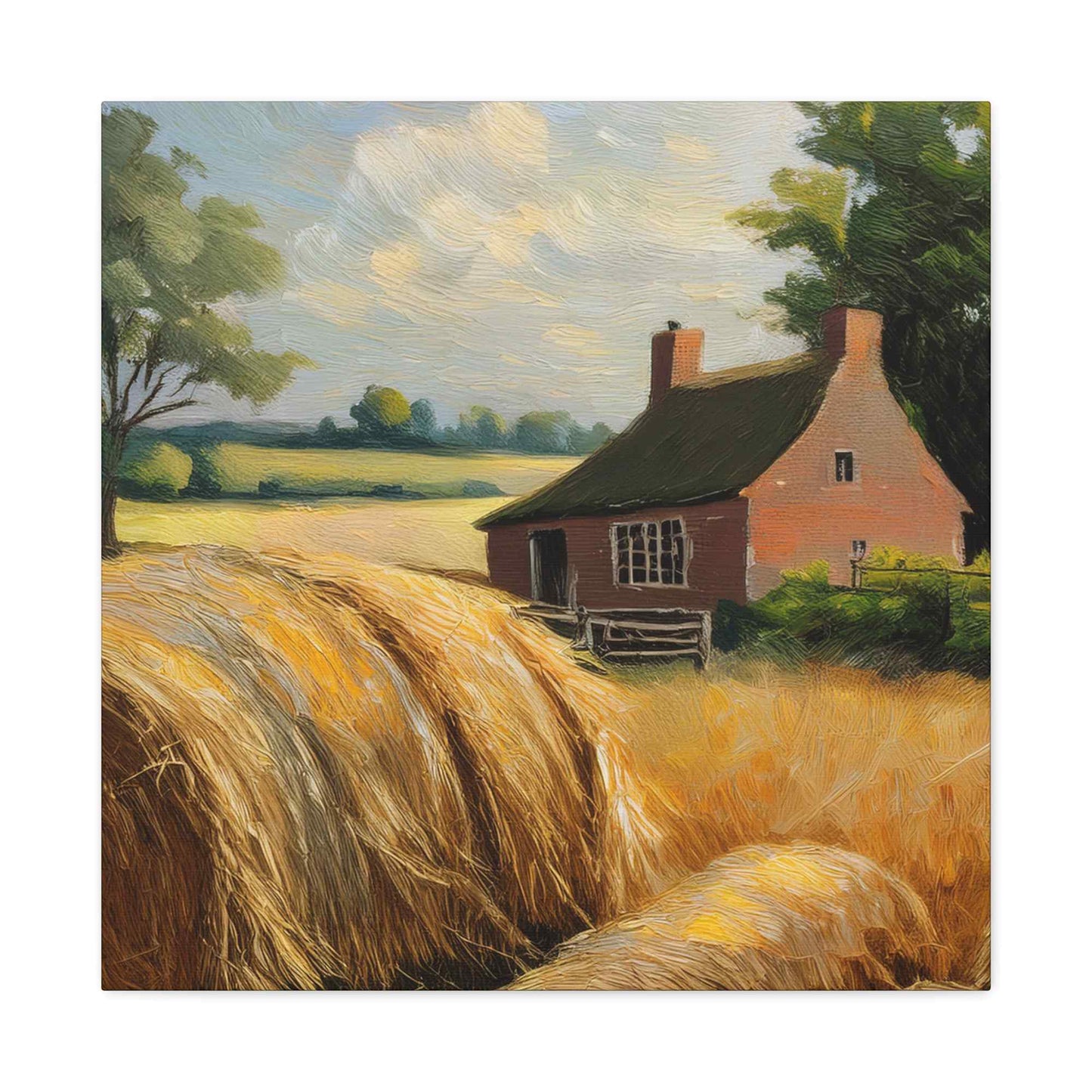 Countryside Print Canvas, Oil Paint Print 20x20, 24x24, 30x30, 32x32, 36x36 Art Design Print Pine-Wood Inner Frame MC- 47