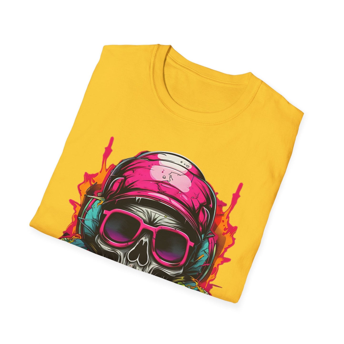 Unisex Skull Tee Shirt With Skeleton Design Gildan Softstyle 64000 Ring Spun Cotton