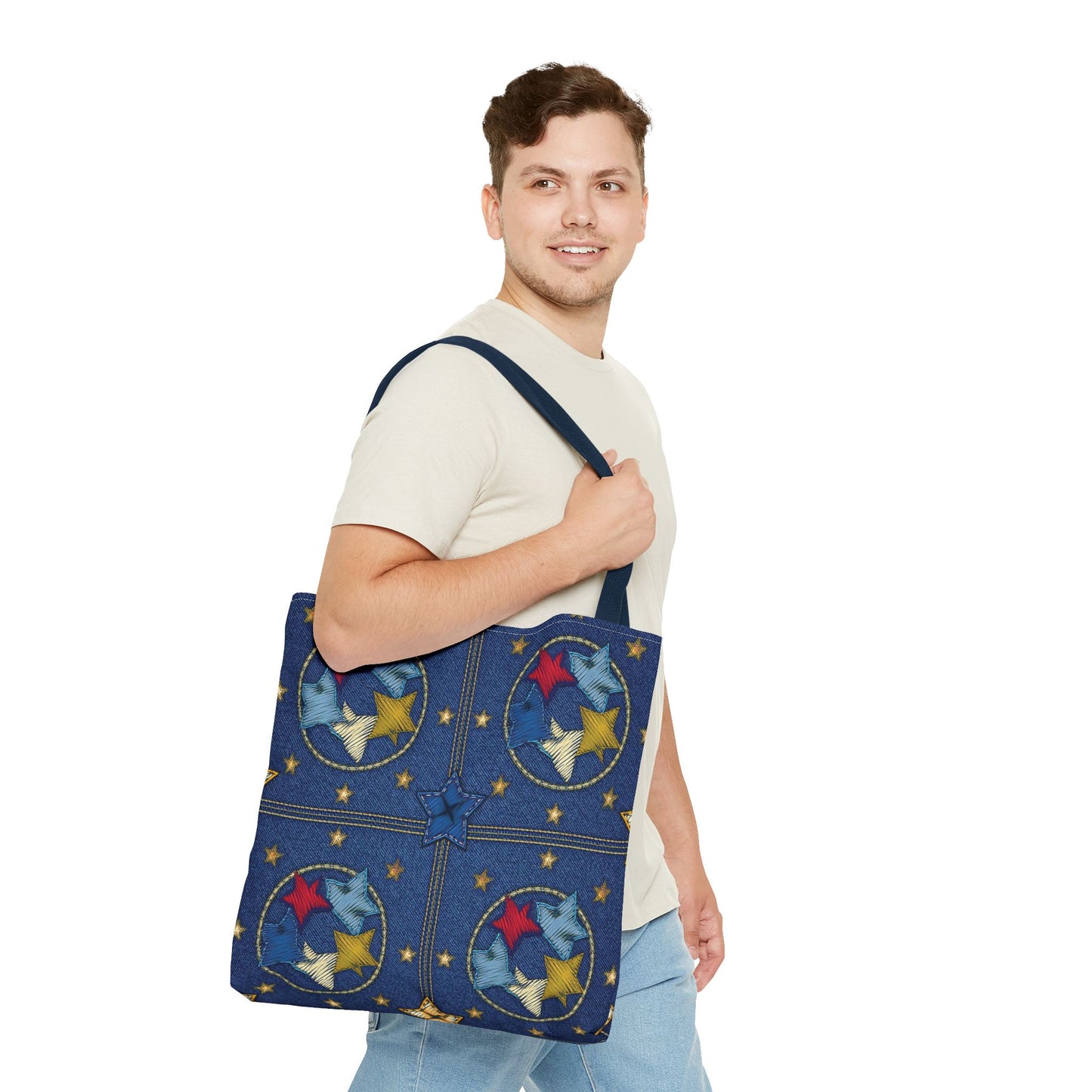 Denim Fabric Imitation Print Unisex Canvas Bag Poly Spun 3 Sizes Tote Bag 181-2