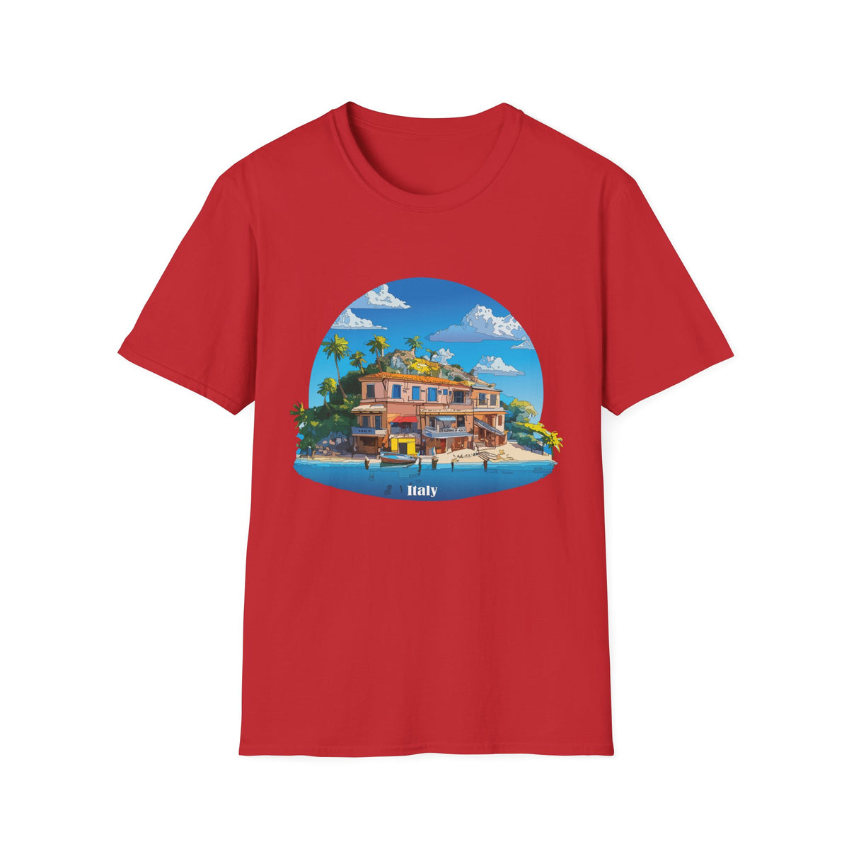 Italy Tropical Beach House Palm Trees T-Shirt | Seaside Villa Illustration