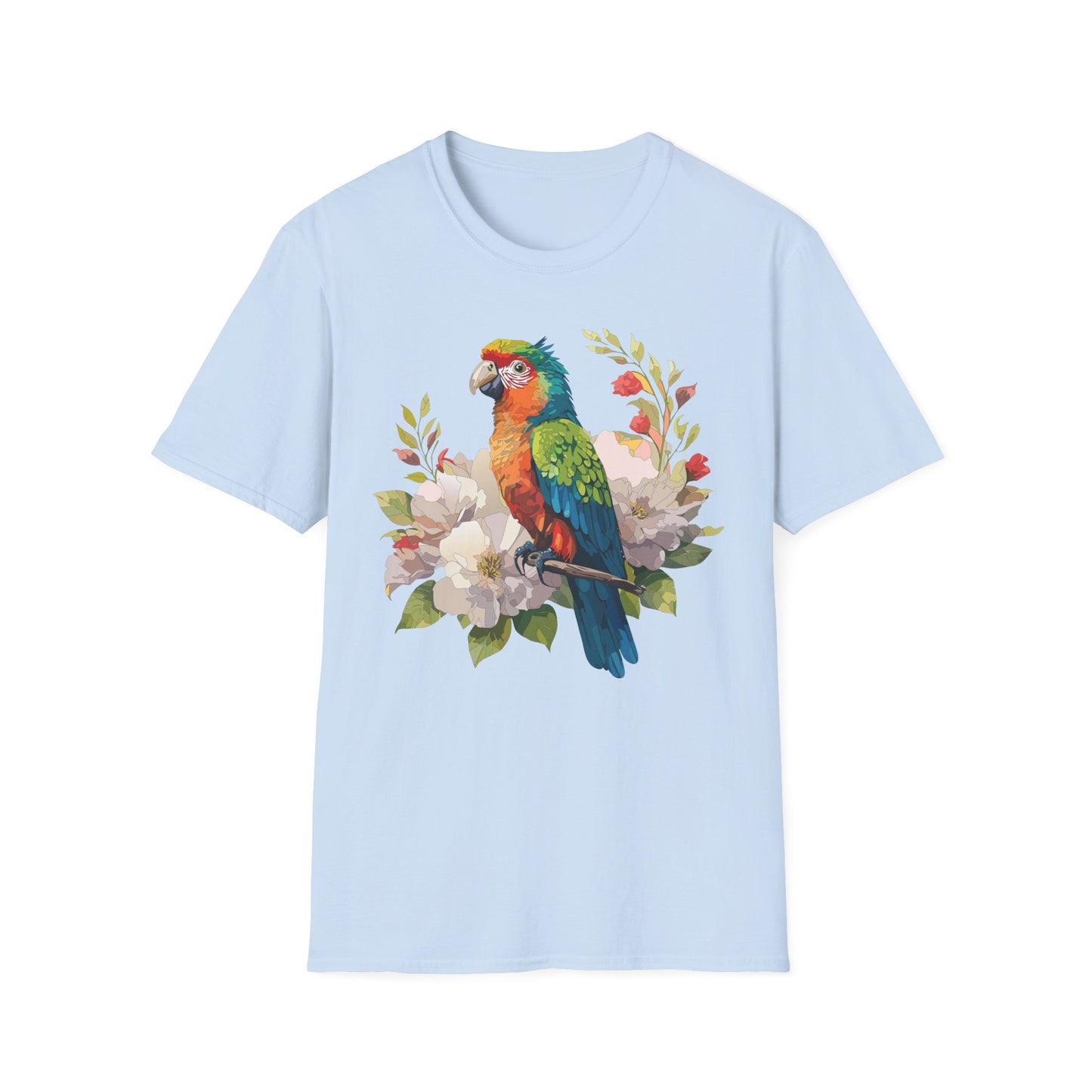 Parrot Floral T-Shirt — Colorful Tropical Bird Tee Unisex Cotton Short Sleeves Tee Shirt with Bird 7