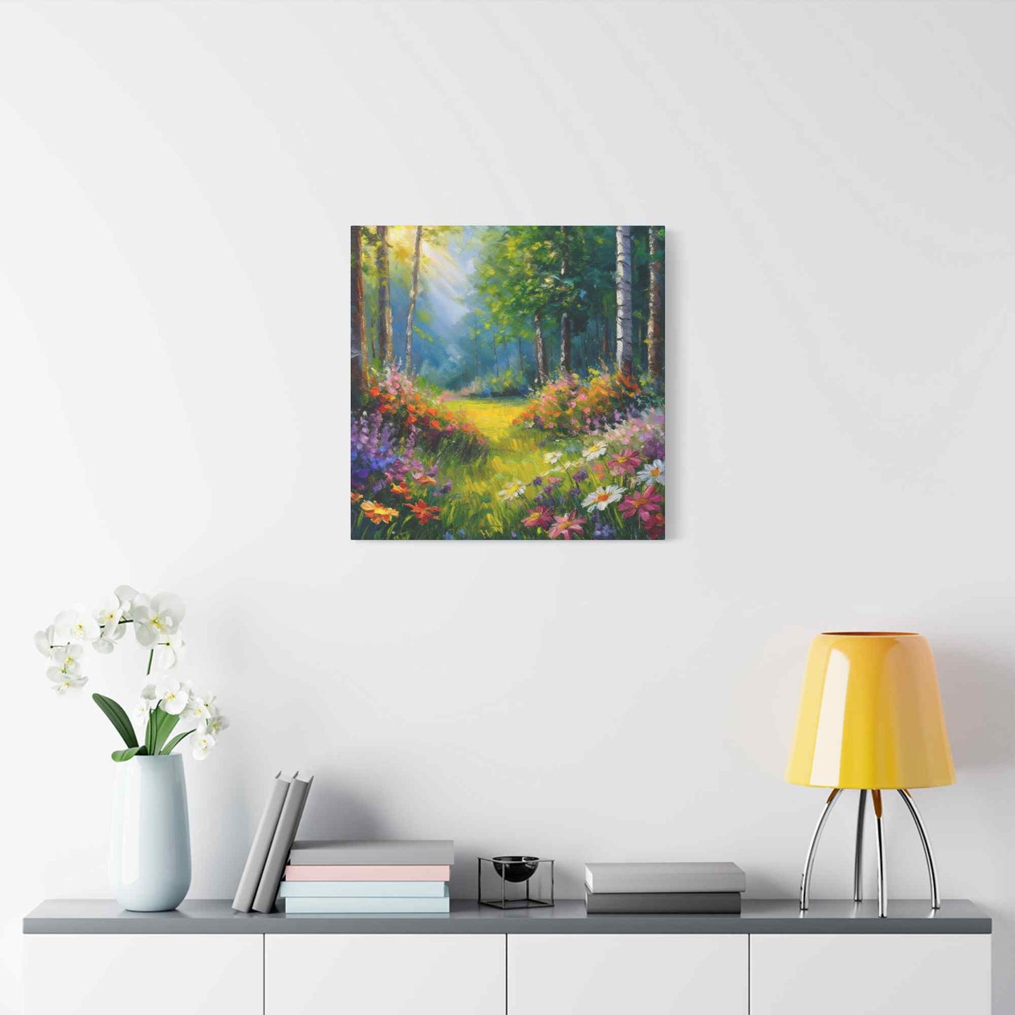 Summer Forest Print Canvas, Oil Paint Print 20x20, 24x24, 30x30, 32x32, 36x36 Art Design Print Pine-Wood Inner Frame MC-90