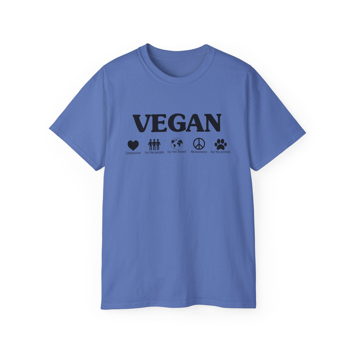 Vegan Icons Tee | Heart, People, Earth, Peace, Paw Symbols