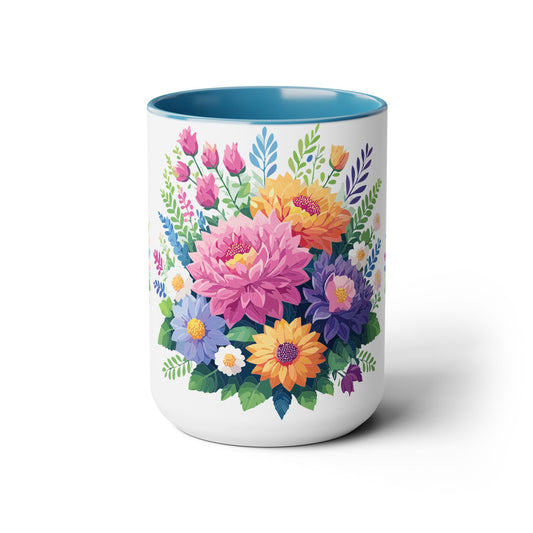 Two-Tone Coffee Mugs with flowers