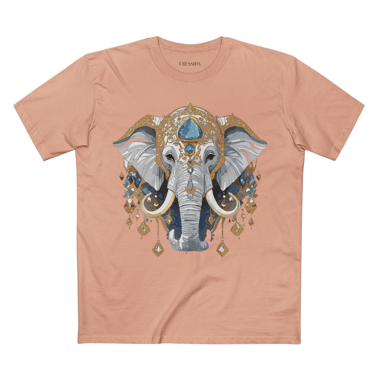Elephant Graphic Unisex 100 Cotton Tee With Unique Animal Golden Medallion Art Design 40