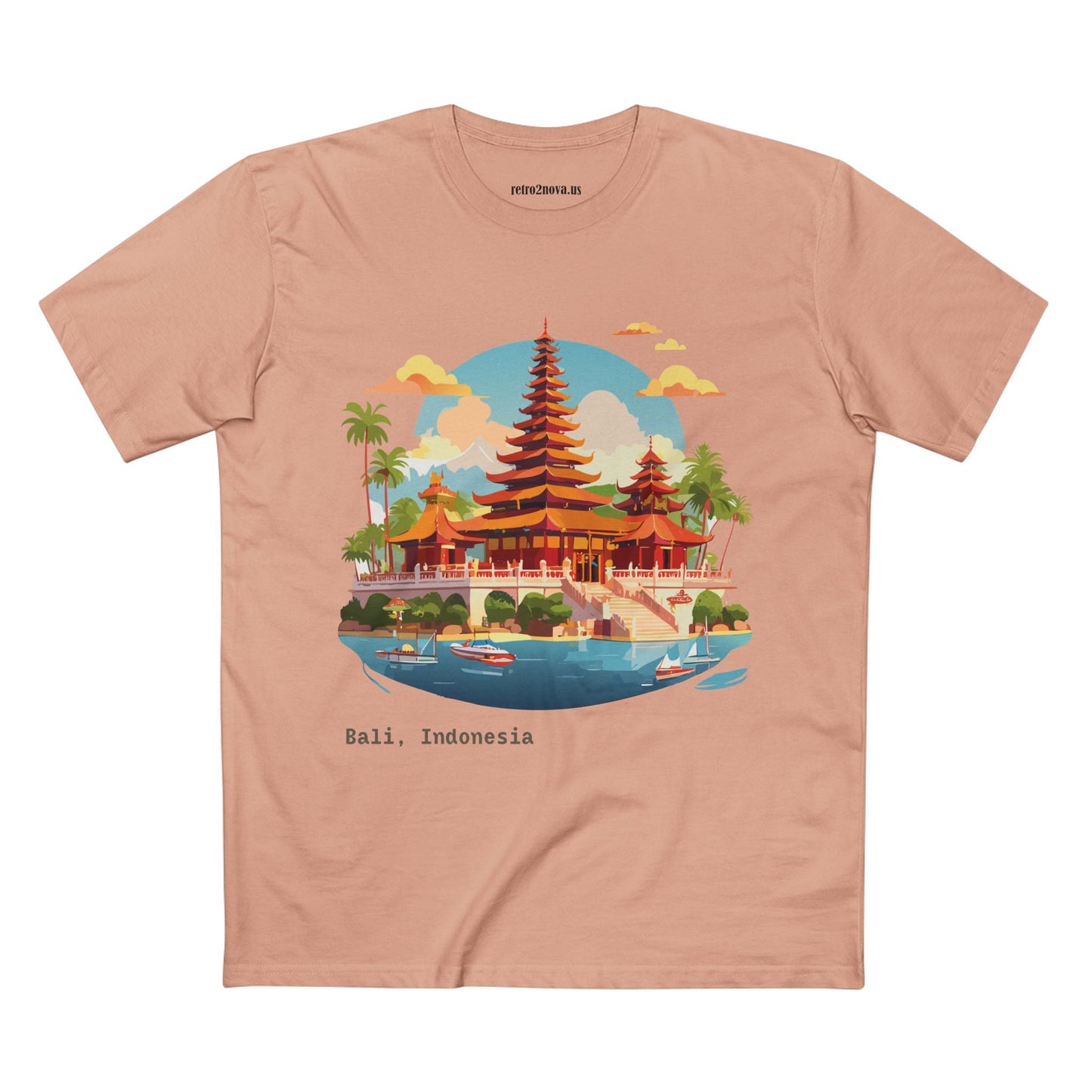 Unisex Premium Cotton Staple Tee Shirt With Original Bali Travel Art Design TT24 From Retro2Nova
