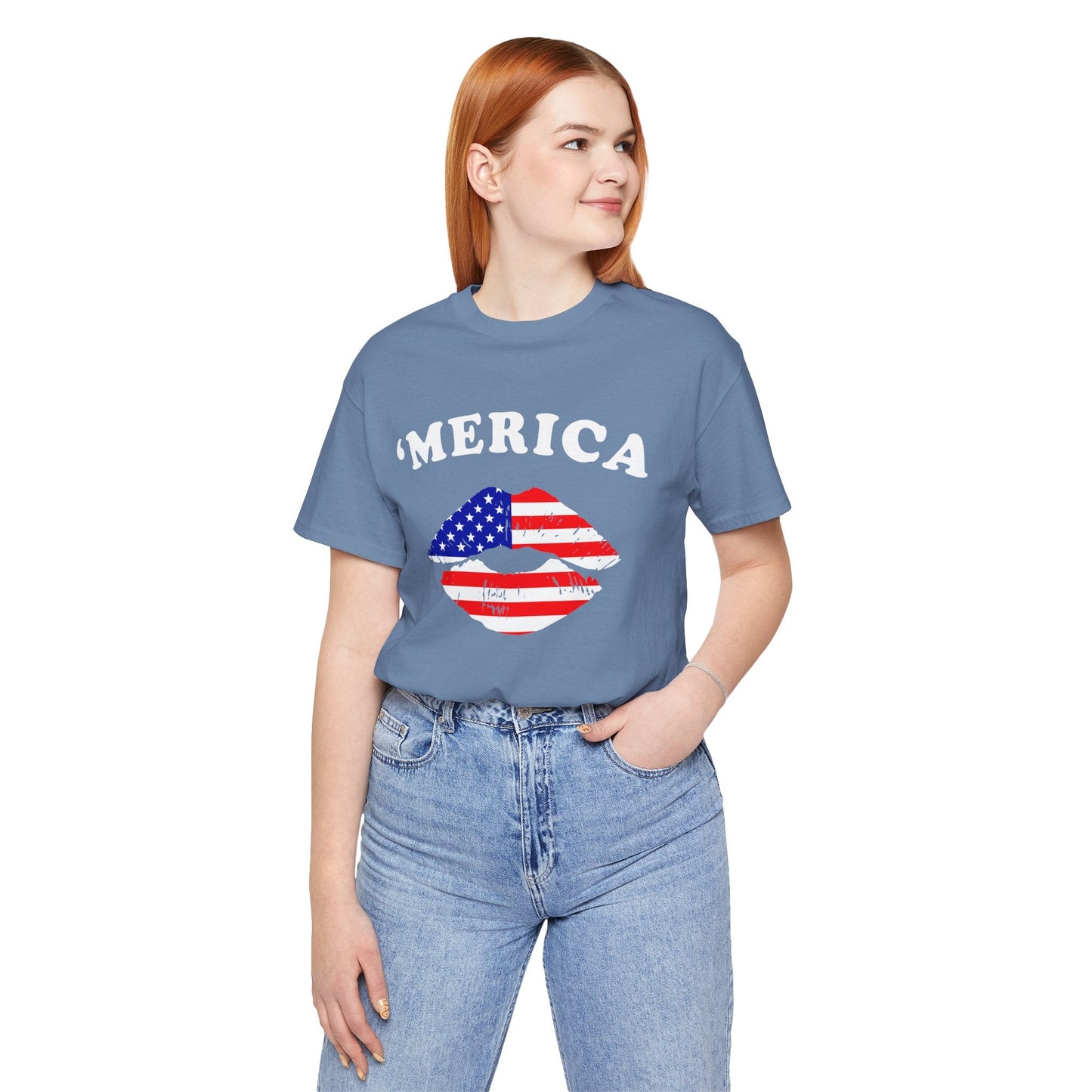 American Flag Lip Graphic Unisex Cotton T-Shirt a9