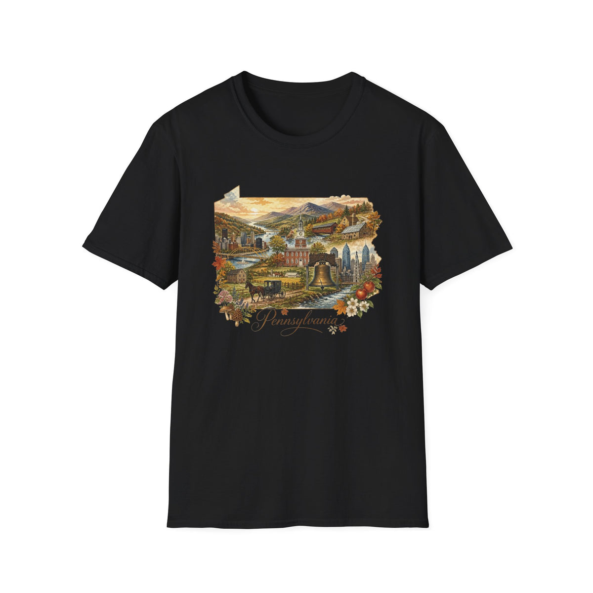 Pennsylvania State Travel Tourist Graphic Design Unisex 100 Cotton Gildan T-Shirt