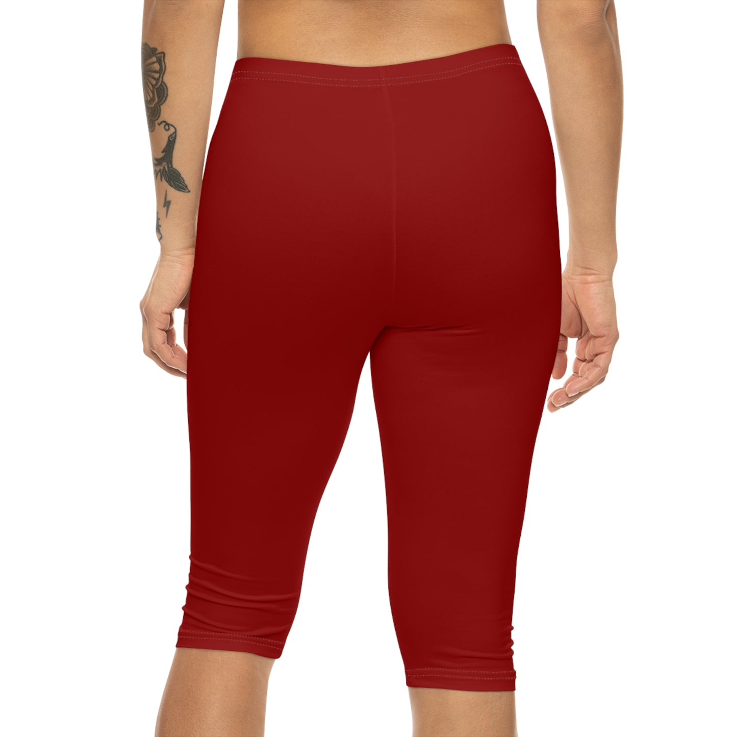 Oxblood Color Women's Brushed Suede Poly Span Casual Capri Leggings XS-2XL