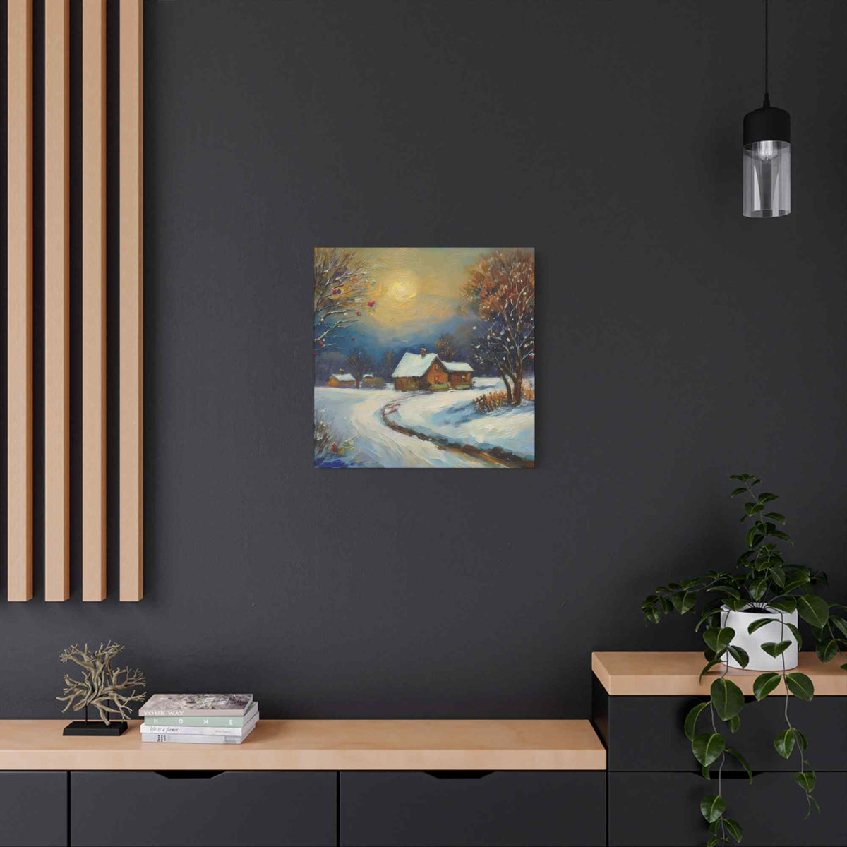 Countryside Winter Print Canvas, Oil Paint Print 20x20, 24x24, 30x30, 32x32, 36x36 Art Design Pine-Wood Inner Frame MC-112