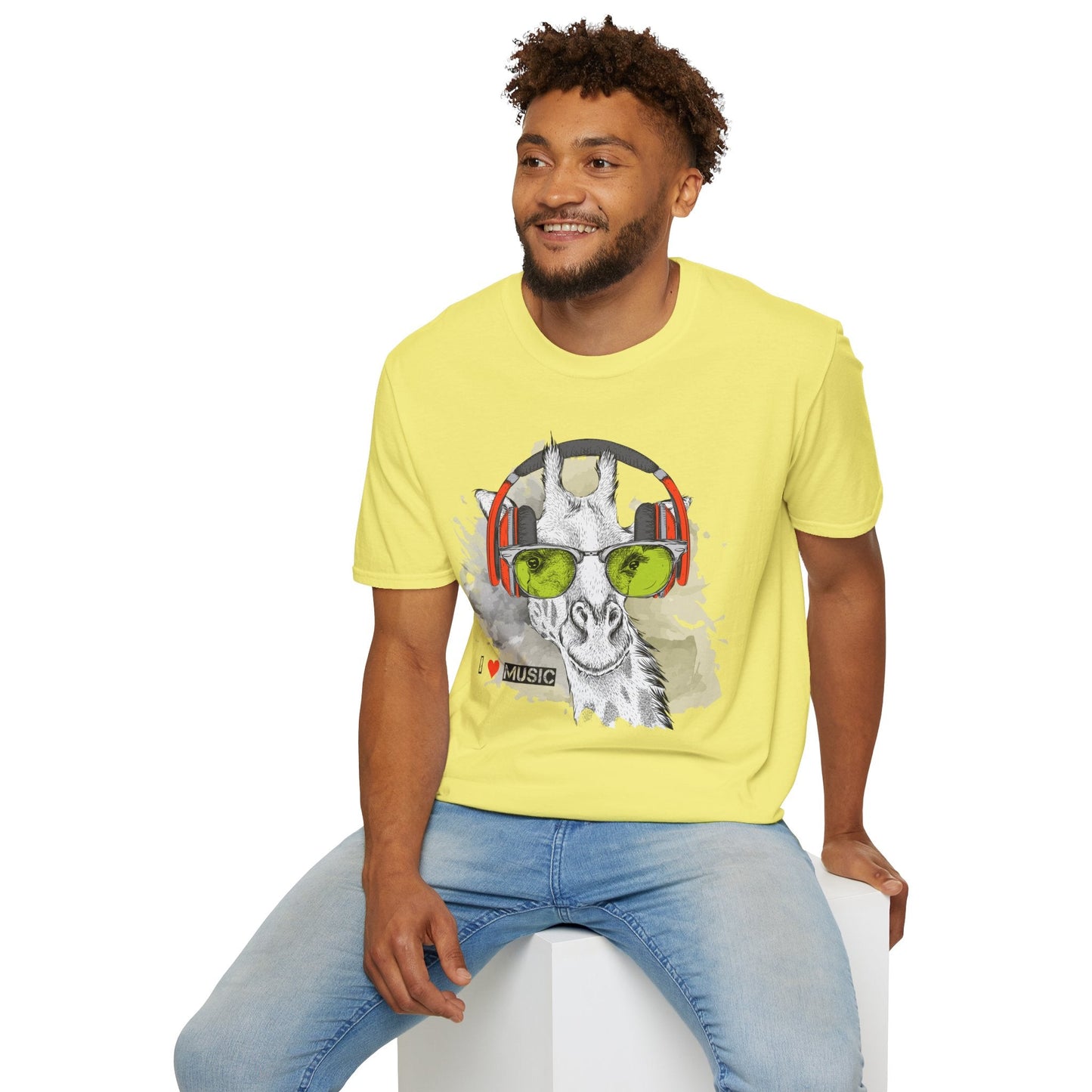 I Love Music Animals Shirt With Headphones Unisex Gildan Softstyle 100 Percent Ring Spun Cotton Tee
