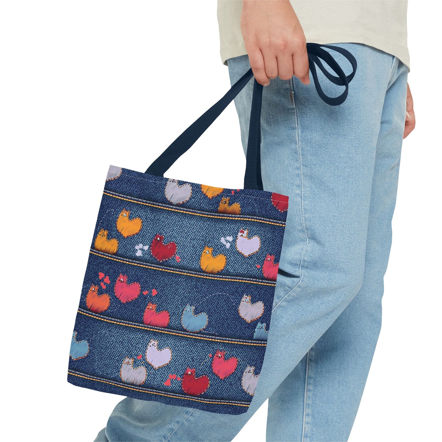 Love Day Graphic Design Denim Fabric Imitation Print Unisex Canvas Bag POLY 3 Sizes Tote Bag 201-9