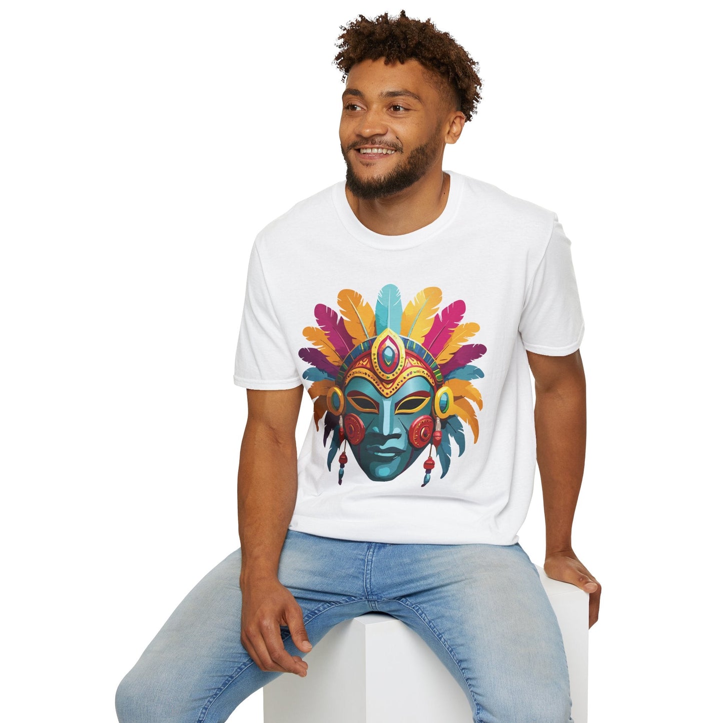 Mask Tee Shirt Unisex Short Sleeve Graphic Tee Masquerade Design 100 Percent Ring Spun Cotton