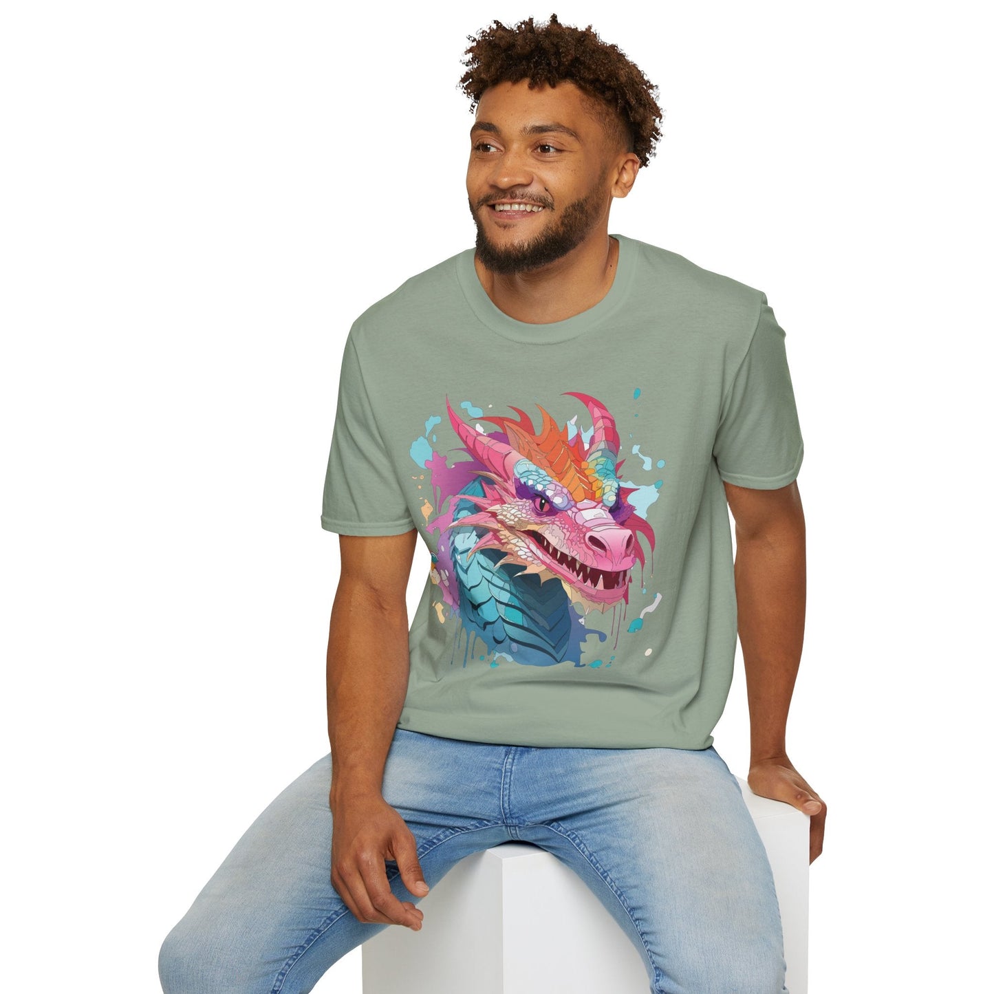 Dragon Graphic Tee Unisex Gildan Softstyle Cotton Shirt With Animal Art Design 64000