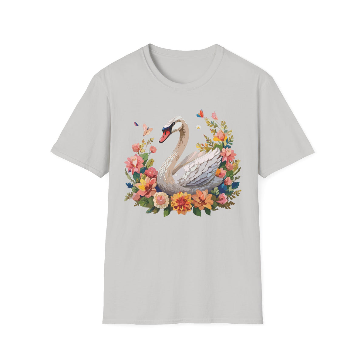 Floral Swan T-Shirt | Swan Illustration Tee, Floral Bird Shirt