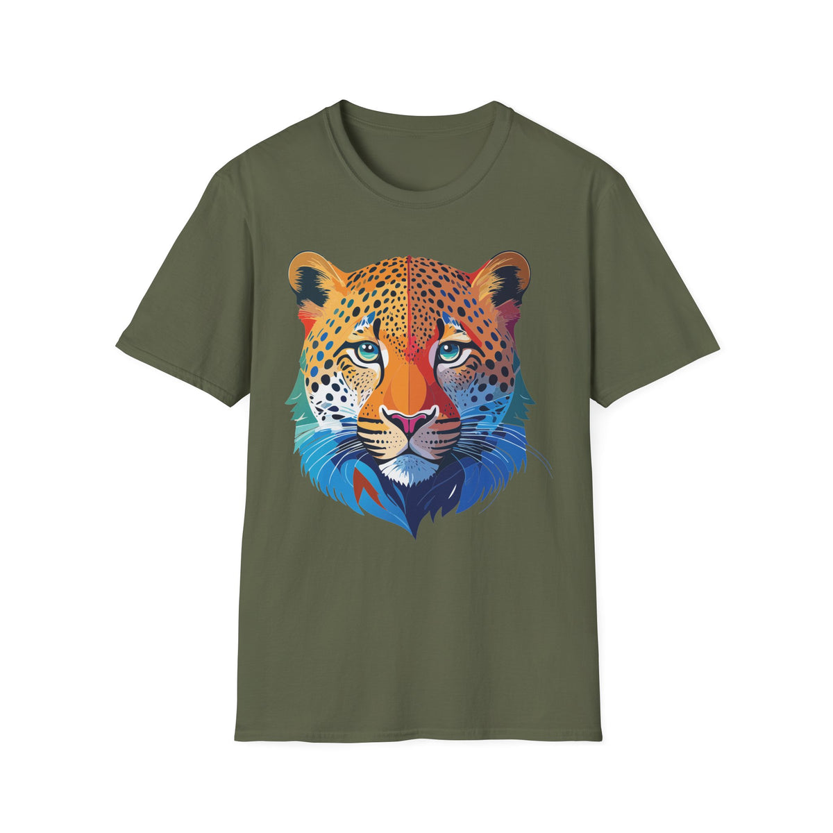Colorful Leopard Face T-Shirt | Rainbow Big Cat Illustration