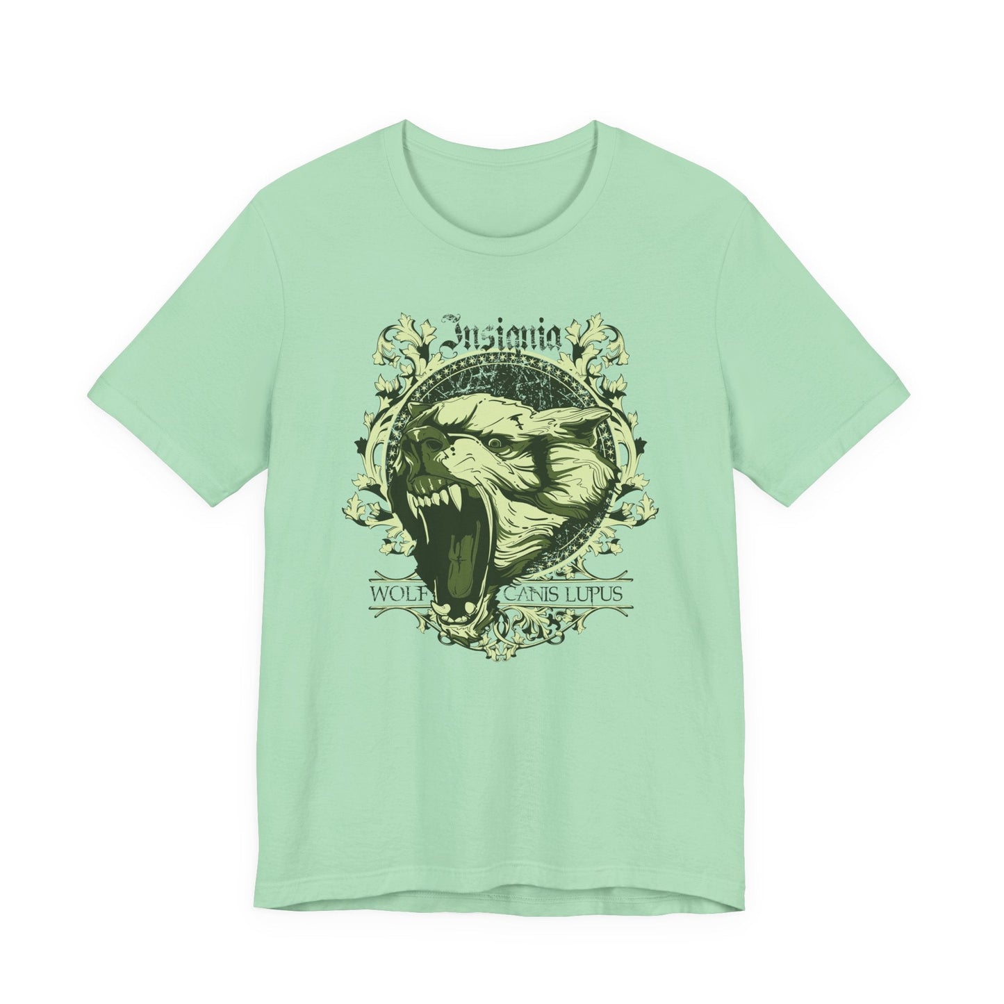 Howling Wolf Skull Tee Gothic Vintage Crest, Green Graphic Shirt Art-54