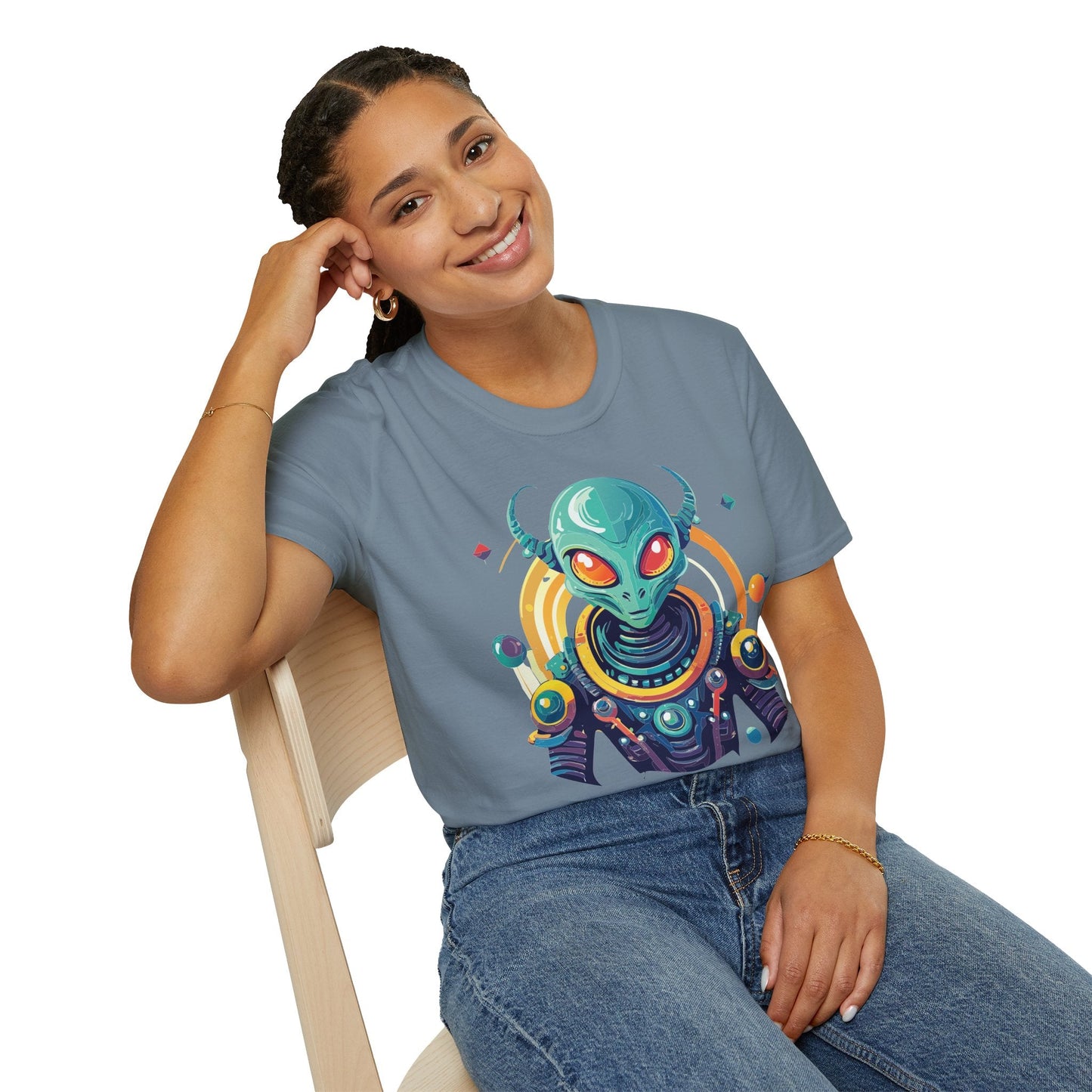 Alien Cosmos T Shirt Unisex Softstyle Cotton Tee With Alien Art Design Premium Comfort