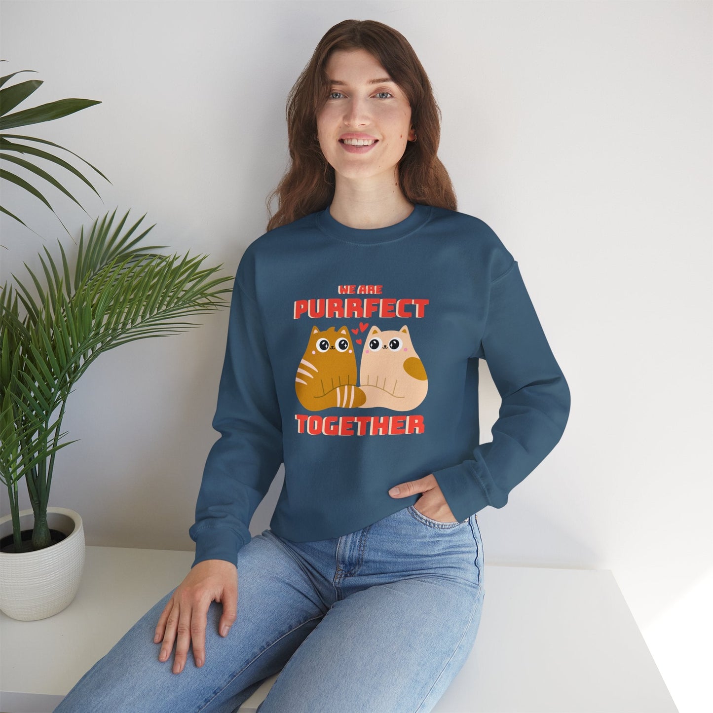 Cat Heart Sweatshirt Unisex 50/50 Cotton-Poly Blend Valentine Gift For Cat Lovers