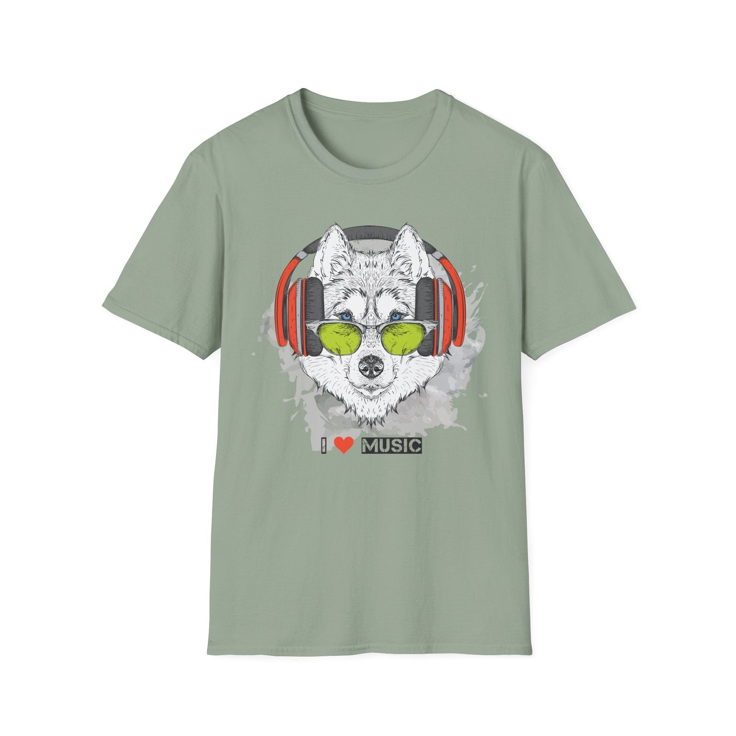 I Love Music Animals Shirt With Headphones Unisex Softstyle Tee Premium Comfort Short Sleeve