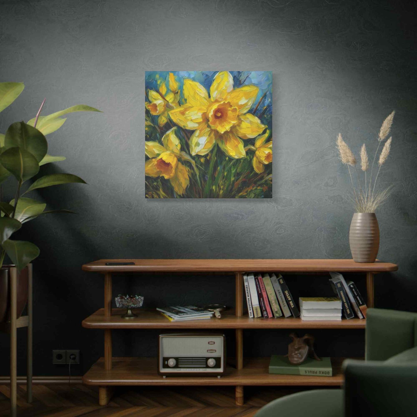 Narcissus Print Canvas, Floral Oil Paint Print 20x20, 24x24, 30x30, 32x32, 36x36 Art Design Pine-Wood Inner Frame MC-178