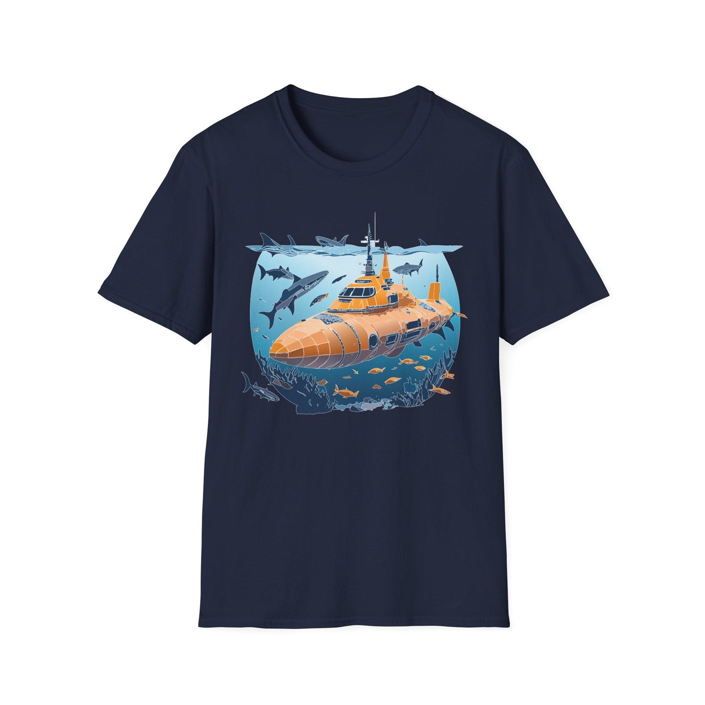 Ocean Graphic Tee Shirt Unisex Softstyle 64000 Gildan Lightweight Breathable Ocean Design U Boat