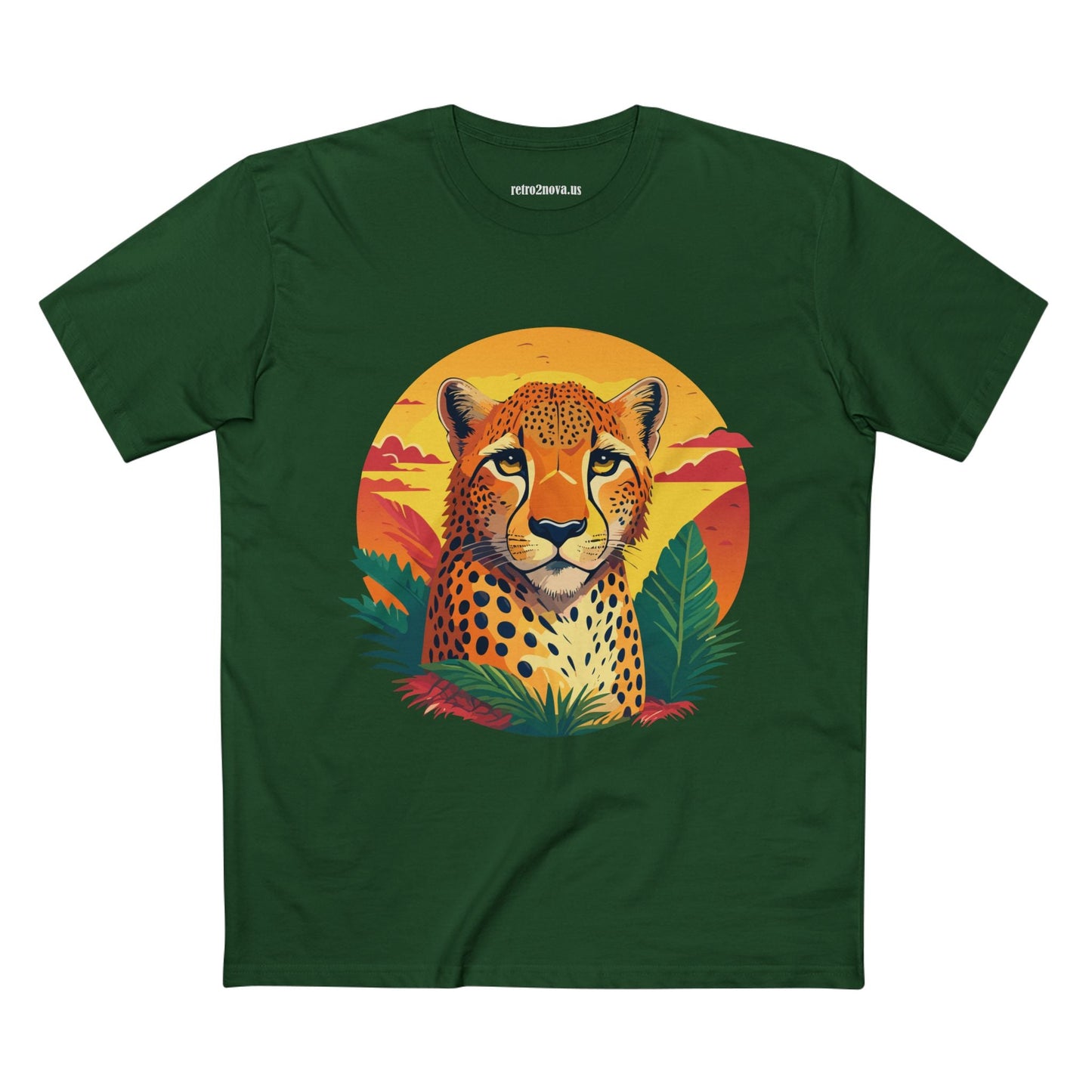 Unisex Cheetah Shirt Premium Cotton Staple Tee With Original Art Design By Retro2Nova Exclusive Art Collection